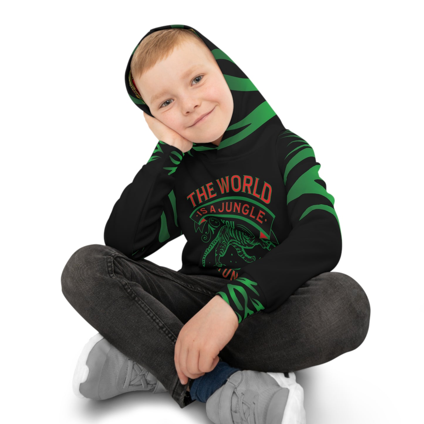 World Is A Jungle - BYRD OF THE 7SEAS GODS APPAREL - TIGER EDITION - ENBYRD - BLACK - Gods/Boys Children's Hoodie