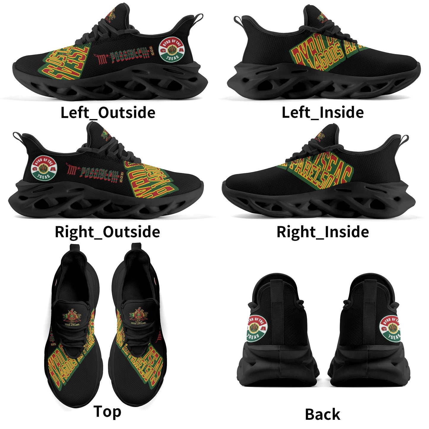 Byrd Of The 7Seas Gods Apparel - Im*Possible 7’s - Mens Black Sneakers