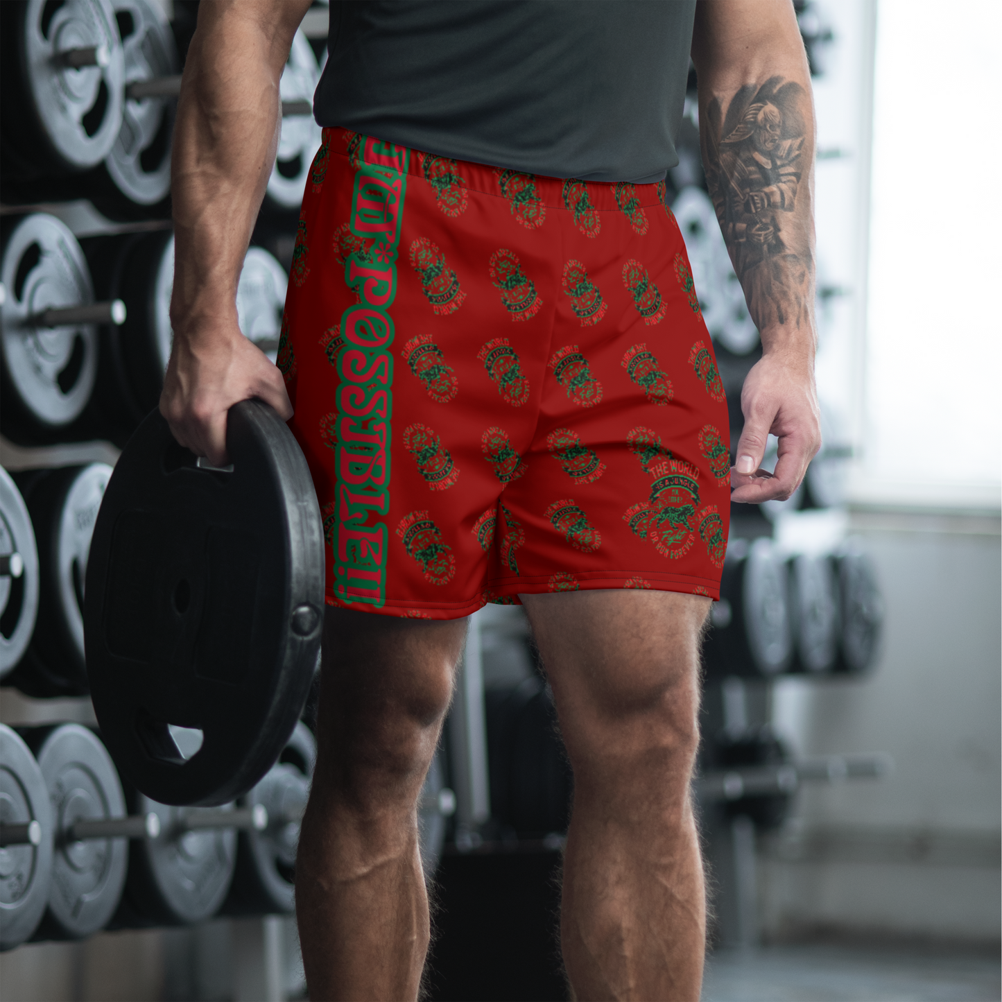 World Is A Jungle - BYRD OF THE 7SEAS GODS APPAREL - TIGER EDITION - ENBYRD - RED - Gods/Mens Athletic Long Shorts