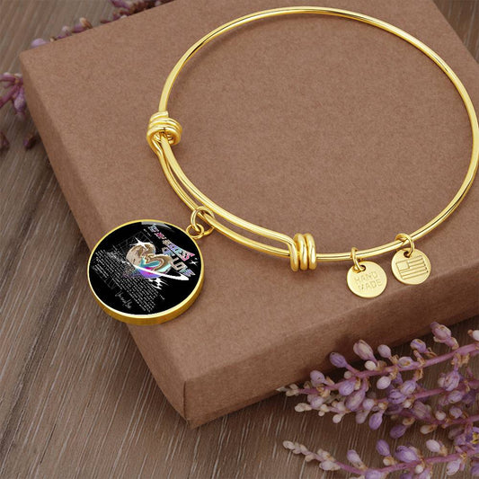 TO MY GODDESS, MY LOVE - PERSONALIZED CIRCLE SHAPED PHOTO BANGLE - BYRD OF THE 7SEAS GODS APPAREL - GOLD & POLISHED STEEL - GODDESS