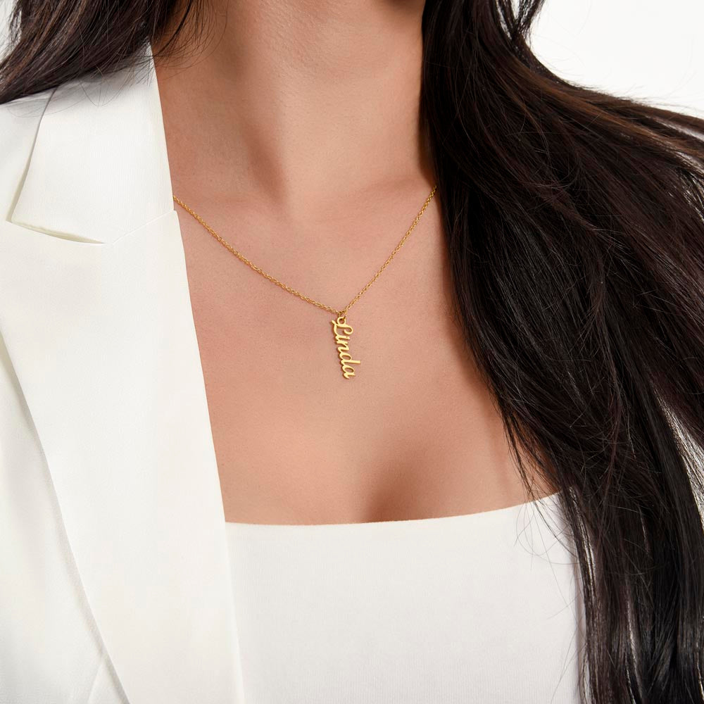 TO MY GODDESS, MY LOVE - PERSONALIZED VERTICAL NAME NECKLACE - BYRD OF THE 7SEAS GODS APPAREL - GOLD & POLISHED STEEL - GODDESS