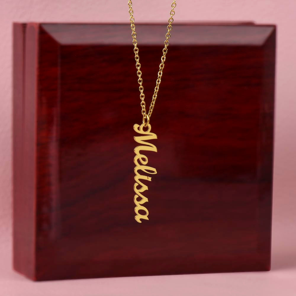 TO MY GODDESS, MY LOVE - PERSONALIZED VERTICAL NAME NECKLACE - BYRD OF THE 7SEAS GODS APPAREL - GOLD & POLISHED STEEL - GODDESS