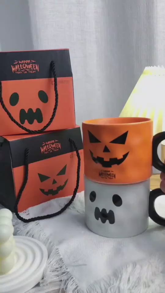 Pumpkin-Ghost Ceramic Cup Party Favor Ceramic Cups With Handle Portable Cute Halloween Gift Mug Byrd Of The 7Seas Durable Halloween Party Supplies