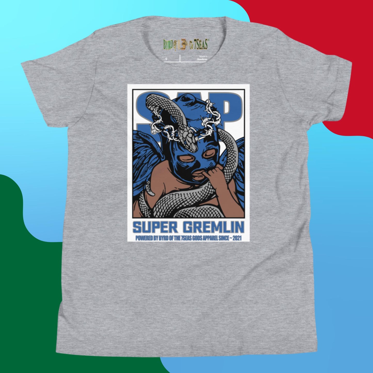 O.G. Super Gremlin - Byrd Of The 7Seas Gods Apparel - Blue - Unisex Youth Short Sleeve T-Shirt