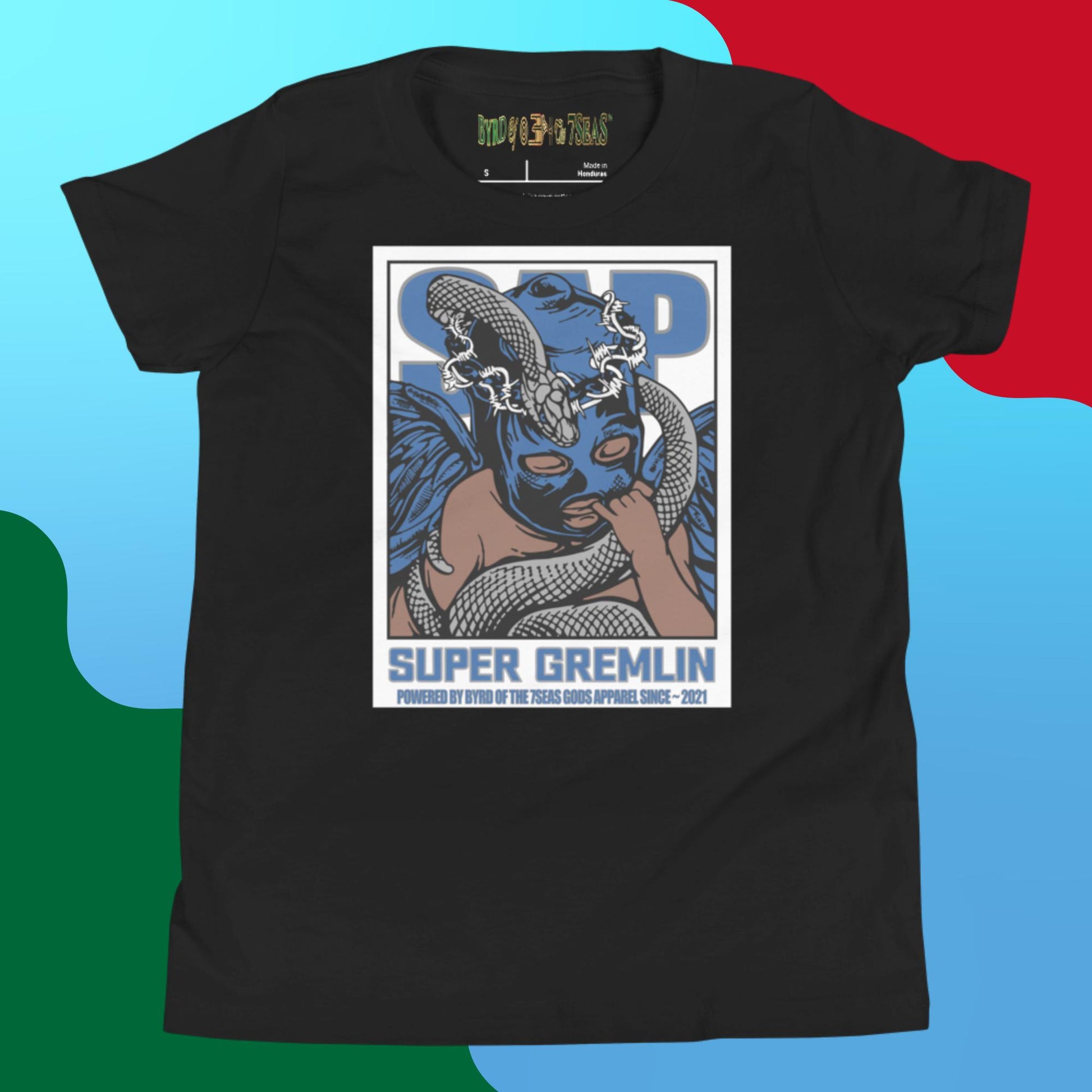 O.G. Super Gremlin - Byrd Of The 7Seas Gods Apparel - Blue - Unisex Youth Short Sleeve T-Shirt