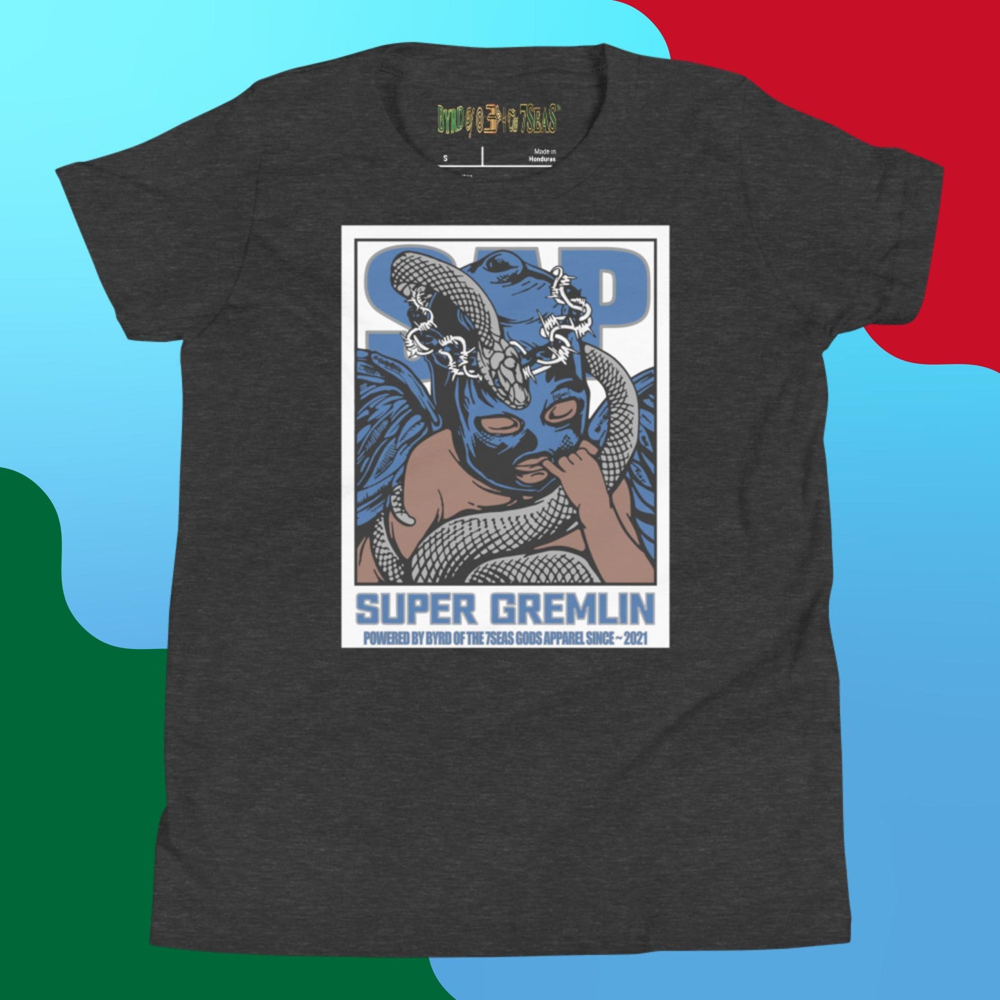 O.G. Super Gremlin - Byrd Of The 7Seas Gods Apparel - Blue - Unisex Youth Short Sleeve T-Shirt