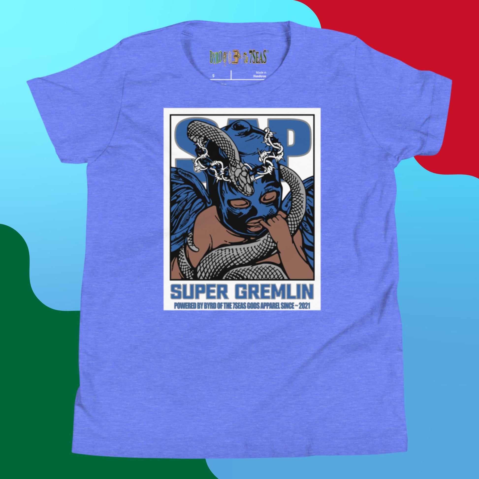 O.G. Super Gremlin - Byrd Of The 7Seas Gods Apparel - Blue - Unisex Youth Short Sleeve T-Shirt