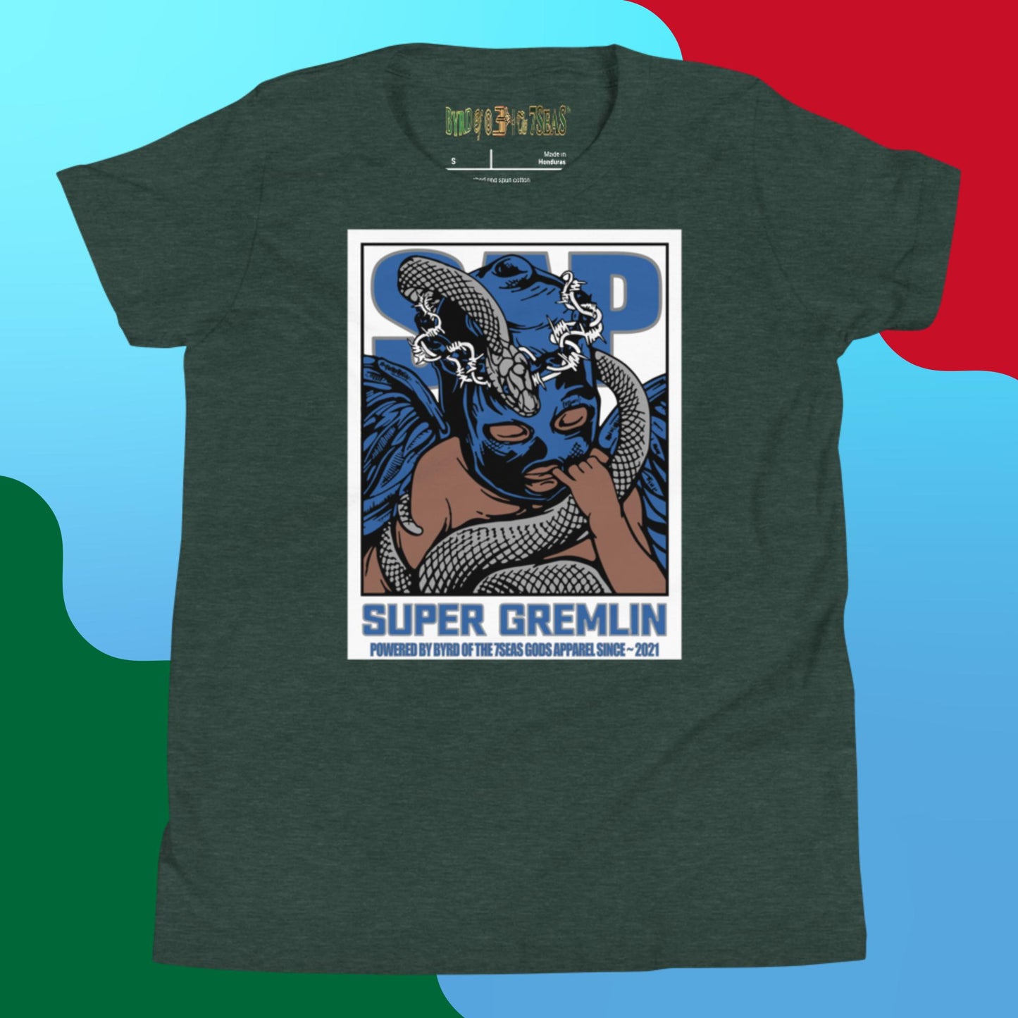 O.G. Super Gremlin - Byrd Of The 7Seas Gods Apparel - Blue - Unisex Youth Short Sleeve T-Shirt