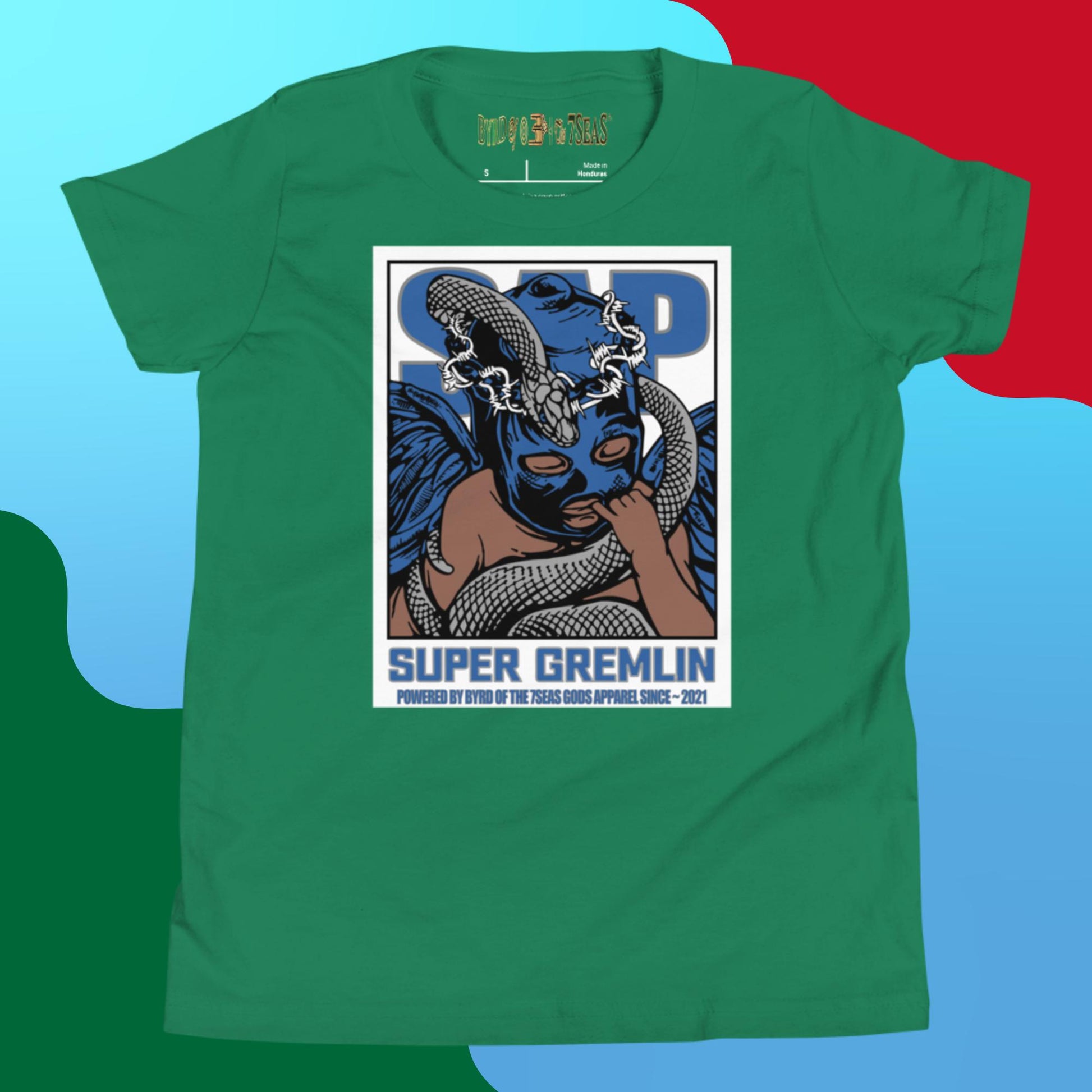 O.G. Super Gremlin - Byrd Of The 7Seas Gods Apparel - Blue - Unisex Youth Short Sleeve T-Shirt