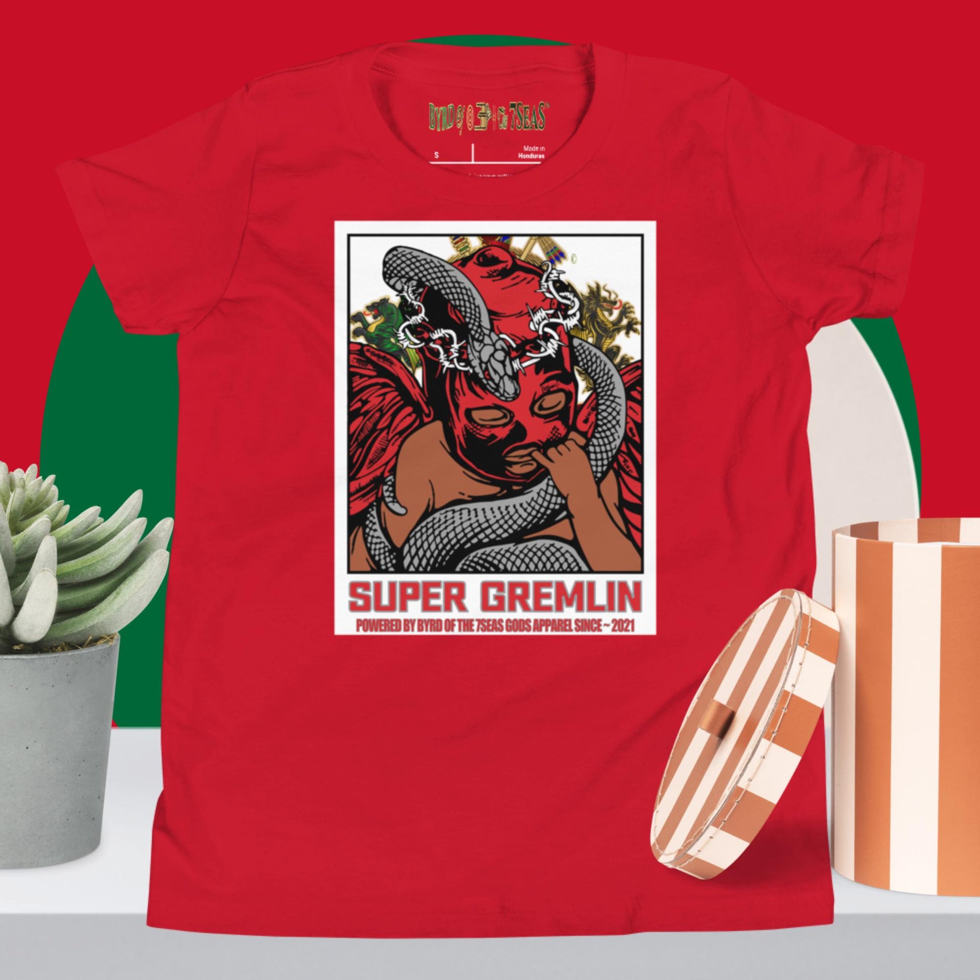 O.G. Super Gremlin - Byrd Of The 7Seas Gods Apparel - Red - Unisex Youth Short Sleeve T-Shirt