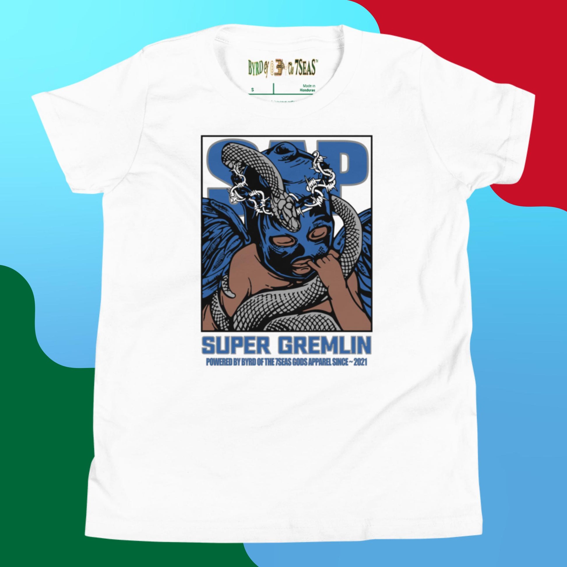 O.G. Super Gremlin - Byrd Of The 7Seas Gods Apparel - Blue - Unisex Youth Short Sleeve T-Shirt