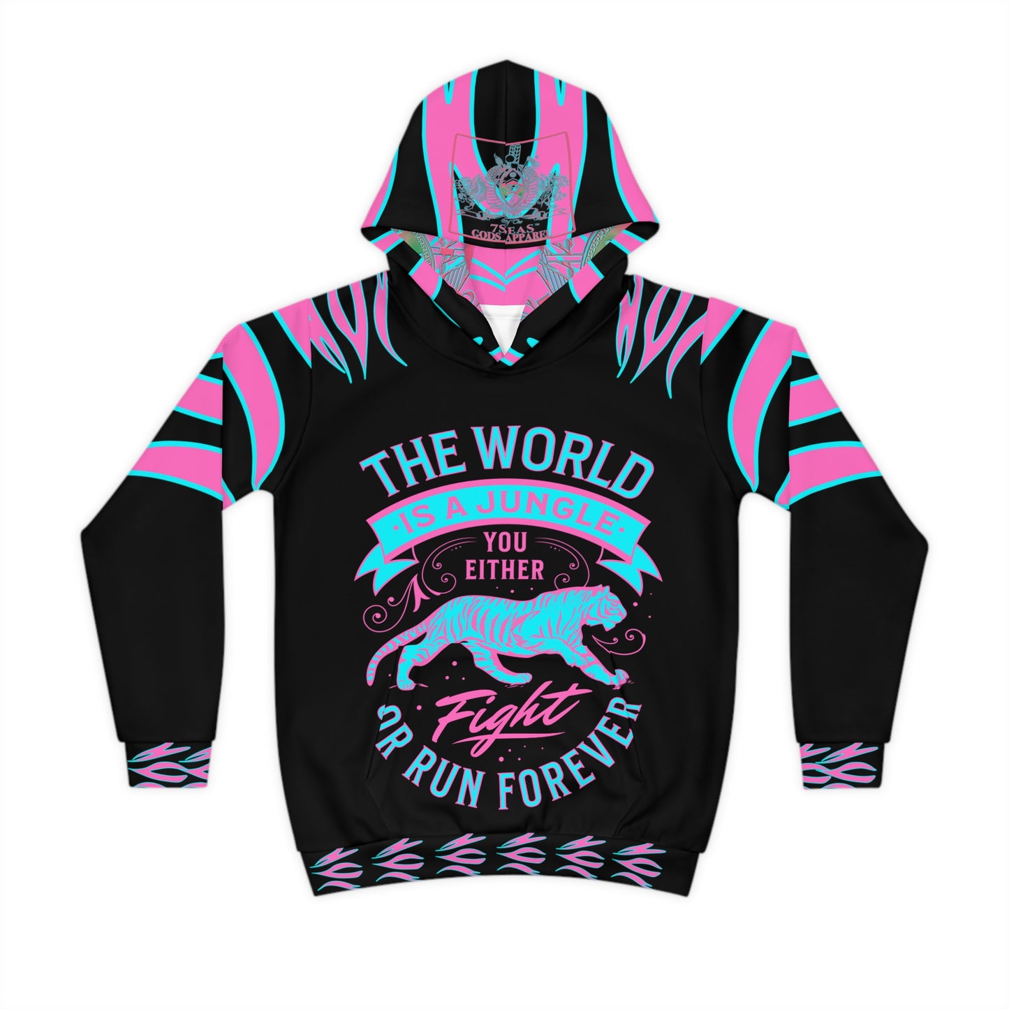 World Is A Jungle - BYRD OF THE 7SEAS GODS APPAREL - TIGER EDITION - YEMAYA - BLACK/PINK - Goddess/Girls Children's Hoodie