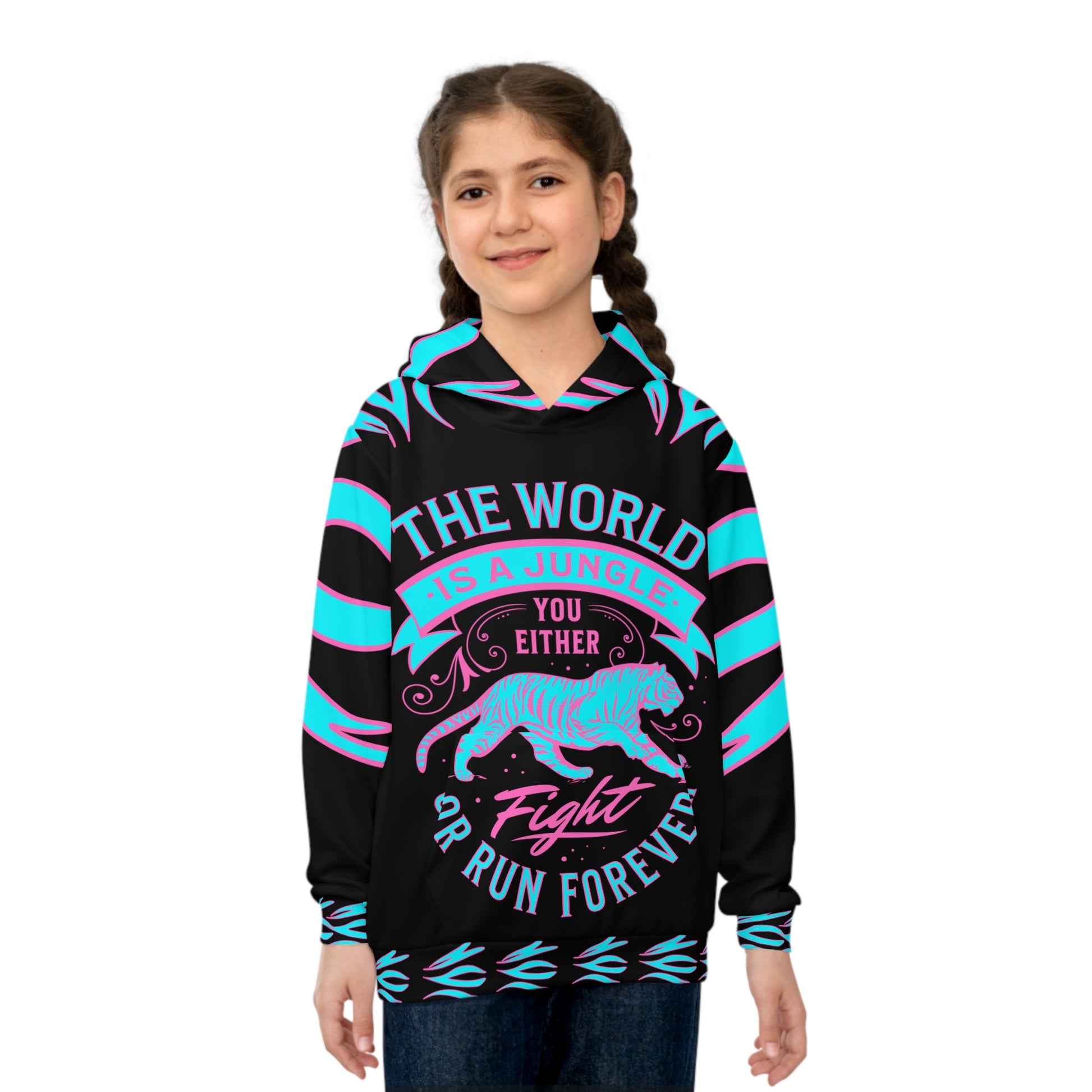 World Is A Jungle - BYRD OF THE 7SEAS GODS APPAREL - TIGER EDITION - YEMAYA - BLACK/BLUE - Goddess/Girls Children's Hoodie