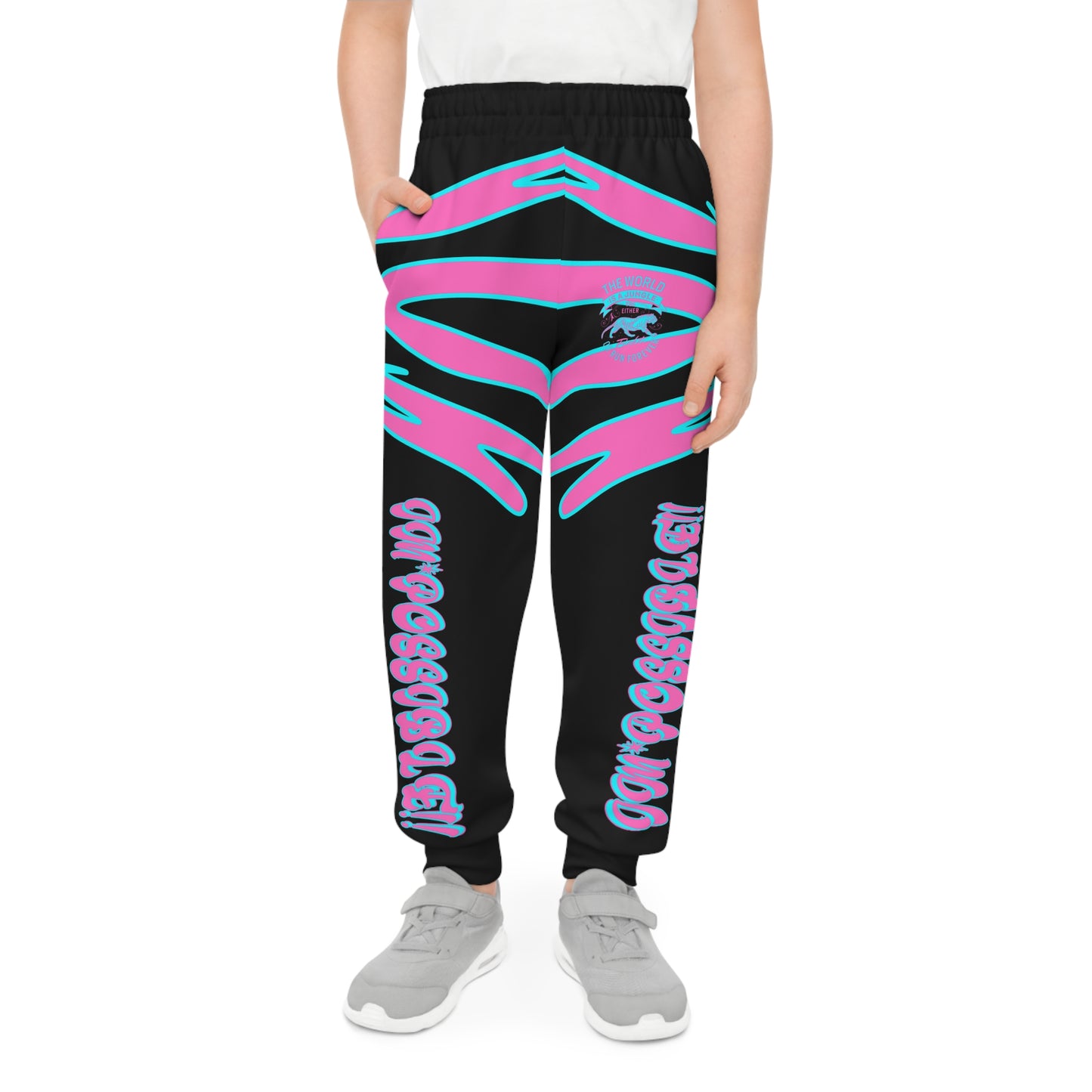 World Is A Jungle - BYRD OF THE 7SEAS GODS APPAREL - TIGER EDITION - YEMAYA - BLACK/PINK - Goddess/Girls Youth Joggers