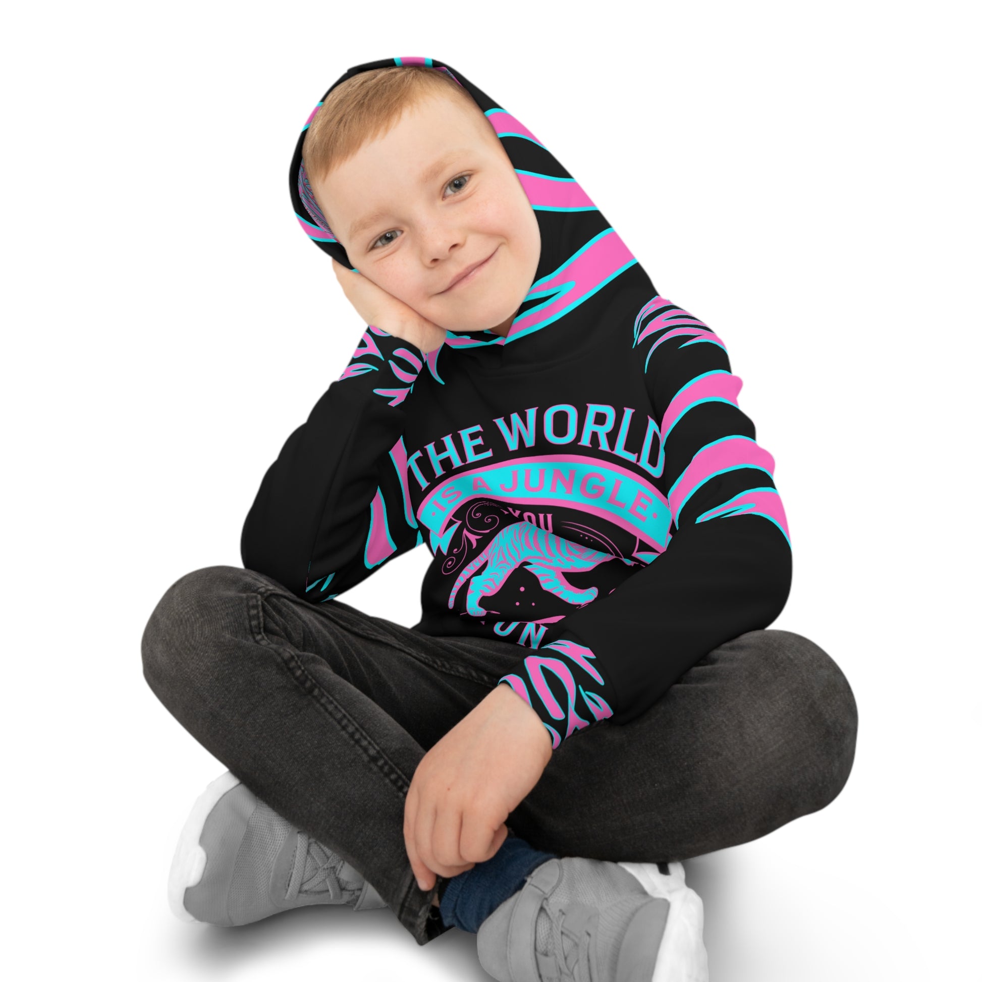 World Is A Jungle - BYRD OF THE 7SEAS GODS APPAREL - TIGER EDITION - YEMAYA - BLACK/PINK - Goddess/Girls Children's Hoodie