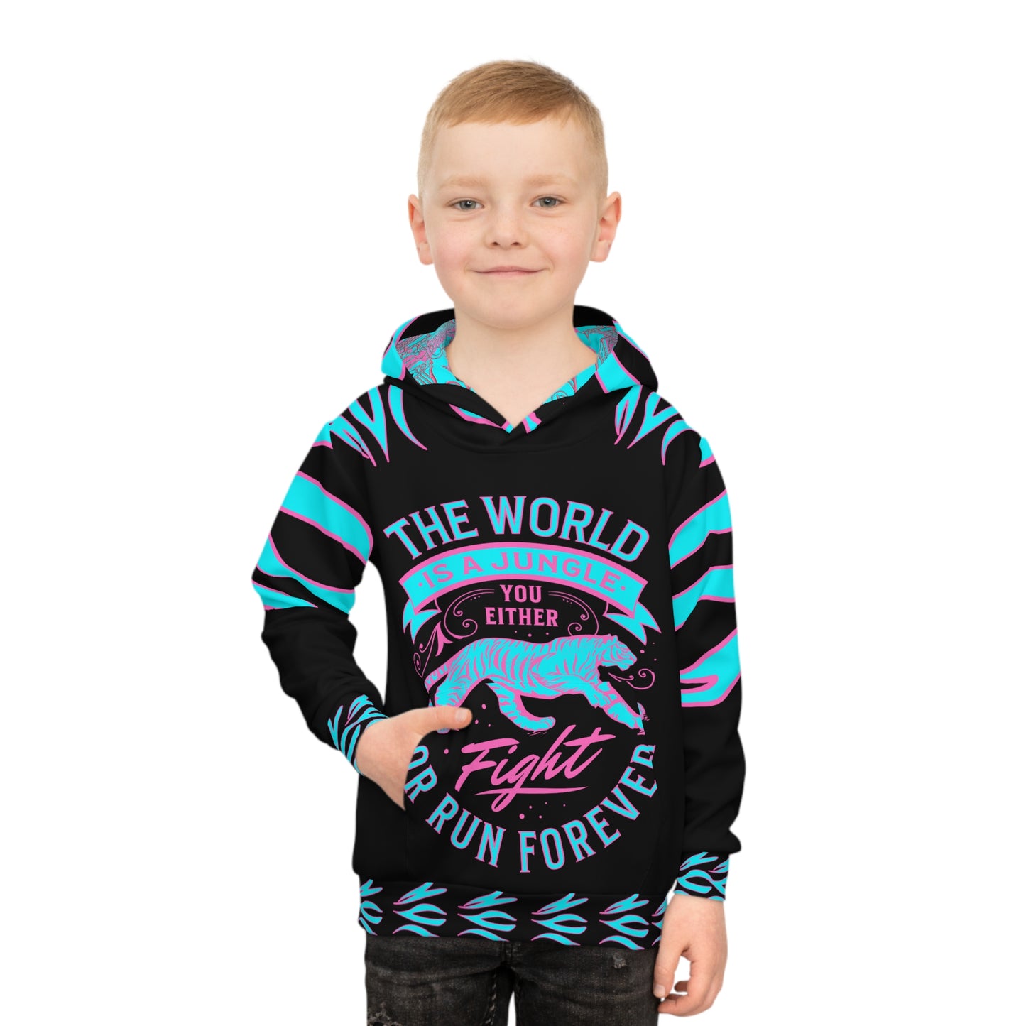 World Is A Jungle - BYRD OF THE 7SEAS GODS APPAREL - TIGER EDITION - YEMAYA - BLACK/BLUE - Goddess/Girls Children's Hoodie