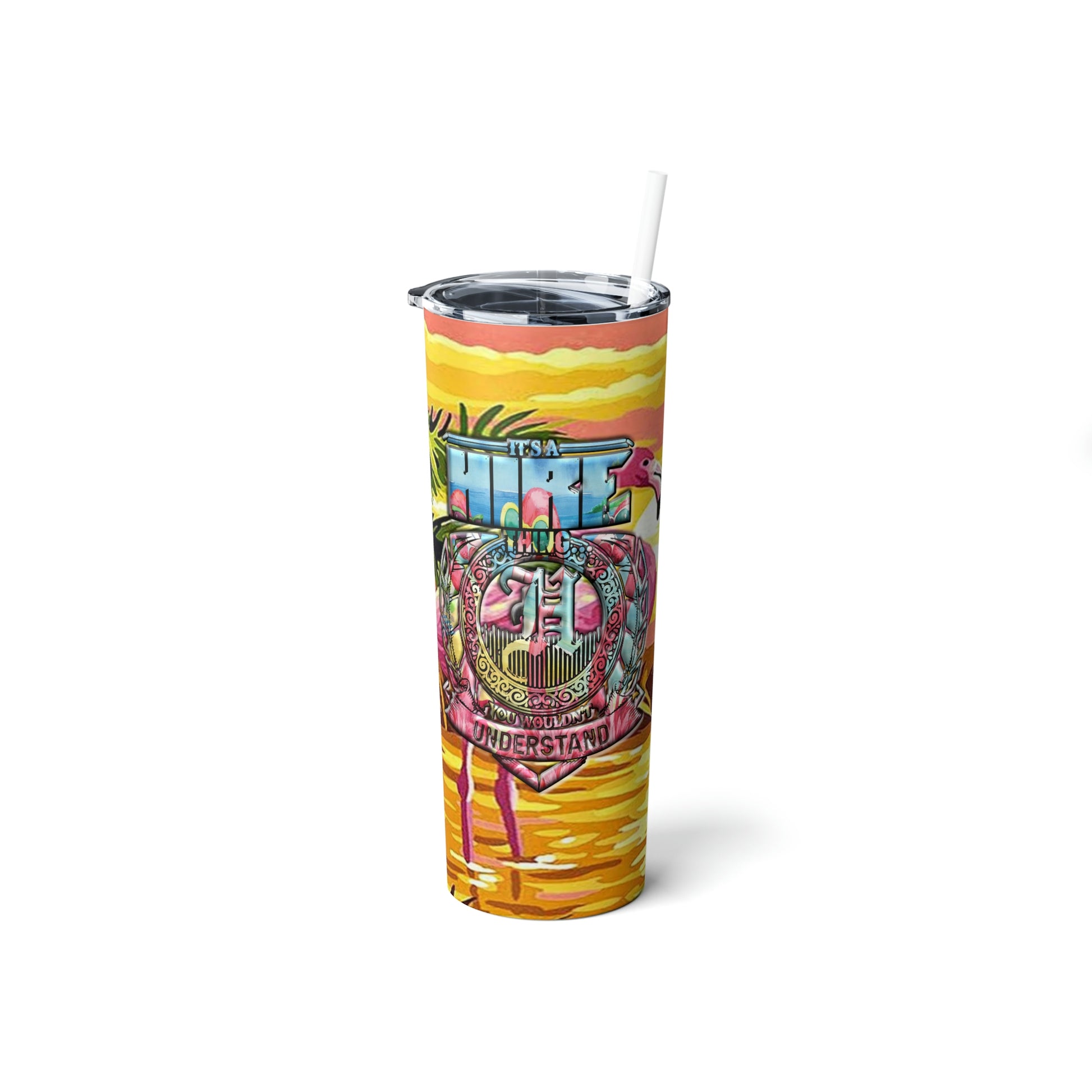 Byrd Of The 7seas Gods Apparel - IAHTYJWU FLAMINGO Skinny Steel Tumbler with Straw, 20oz Custom Made