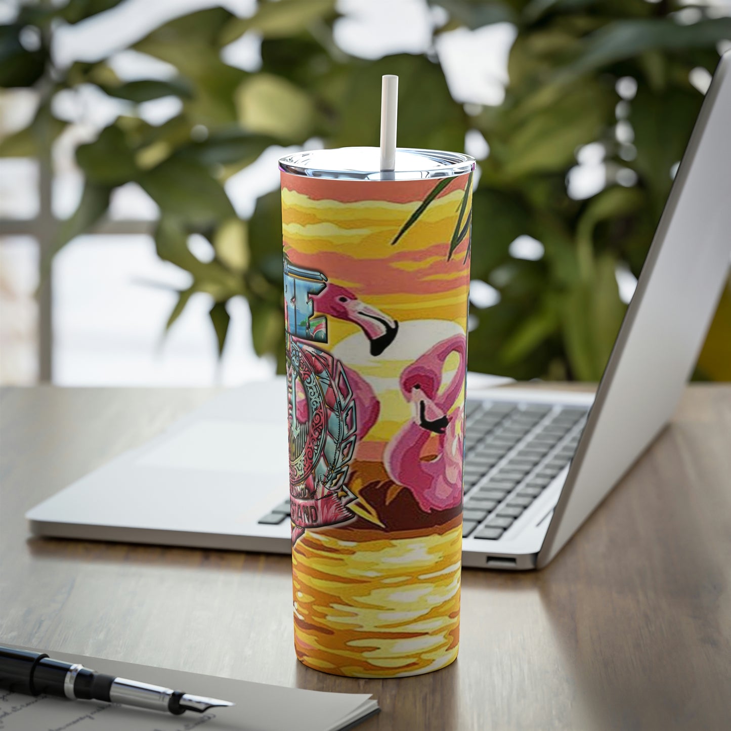 Byrd Of The 7seas Gods Apparel - IAHTYJWU FLAMINGO Skinny Steel Tumbler with Straw, 20oz Custom Made