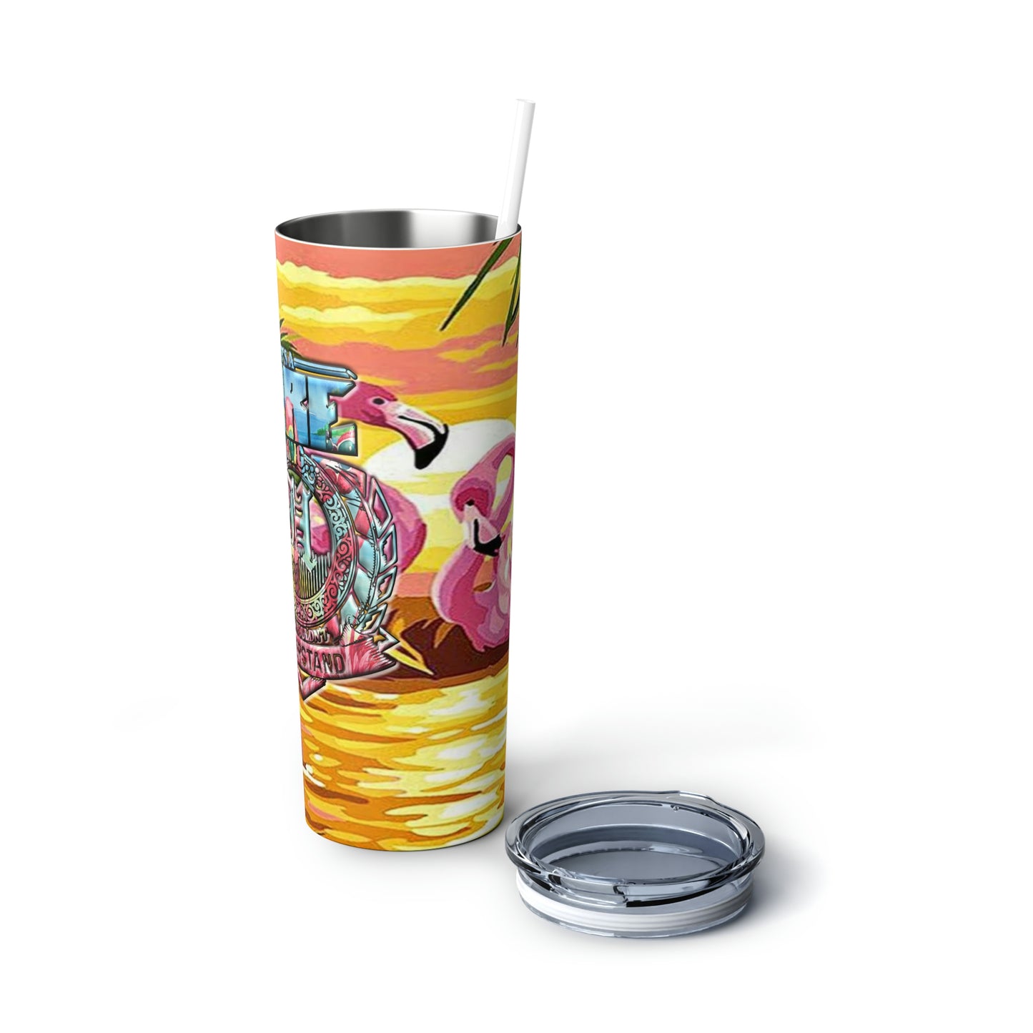 Byrd Of The 7seas Gods Apparel - IAHTYJWU FLAMINGO Skinny Steel Tumbler with Straw, 20oz Custom Made