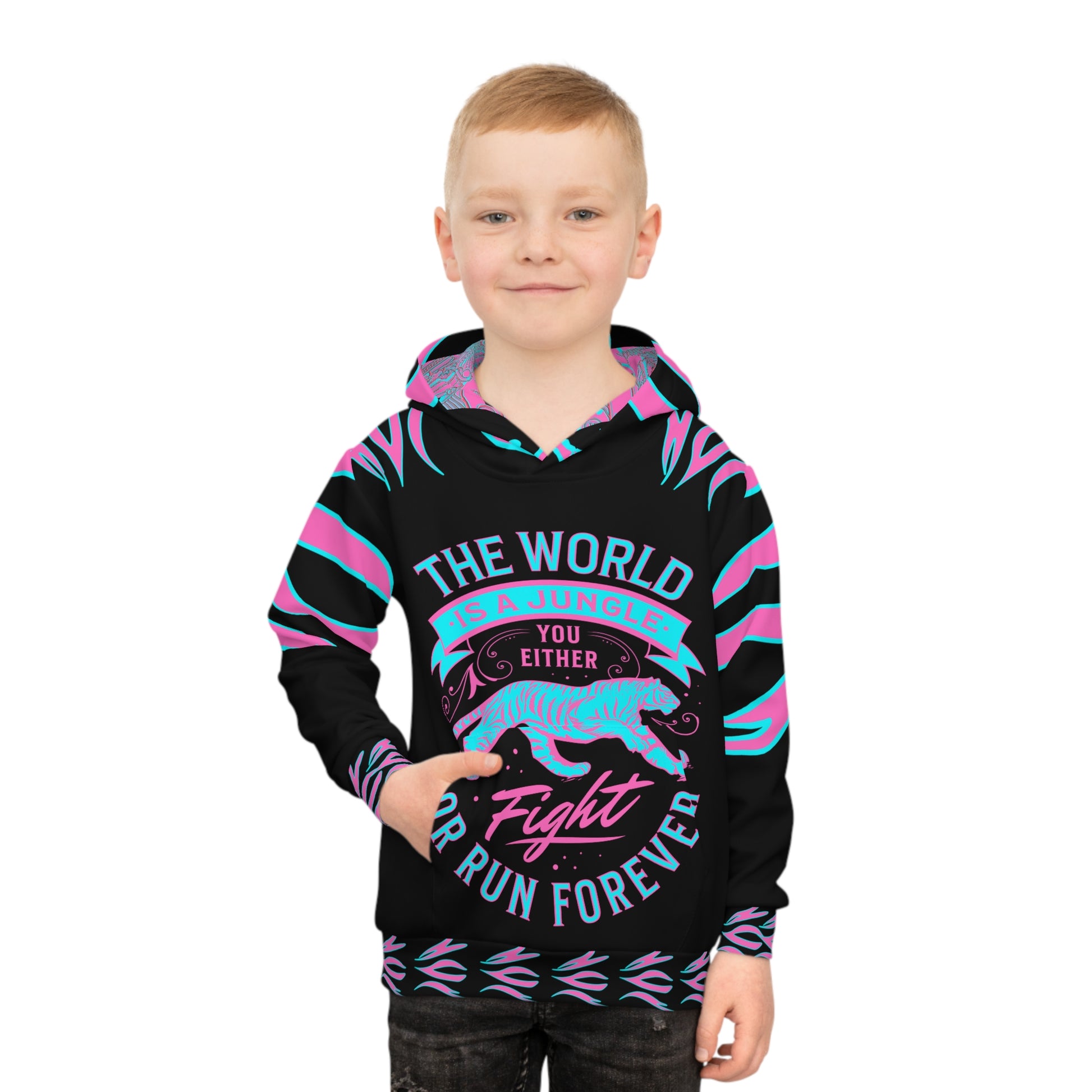 World Is A Jungle - BYRD OF THE 7SEAS GODS APPAREL - TIGER EDITION - YEMAYA - BLACK/PINK - Goddess/Girls Children's Hoodie