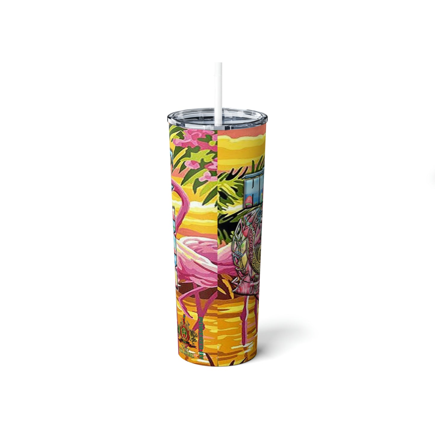 Byrd Of The 7seas Gods Apparel - IAHTYJWU FLAMINGO Skinny Steel Tumbler with Straw, 20oz Custom Made