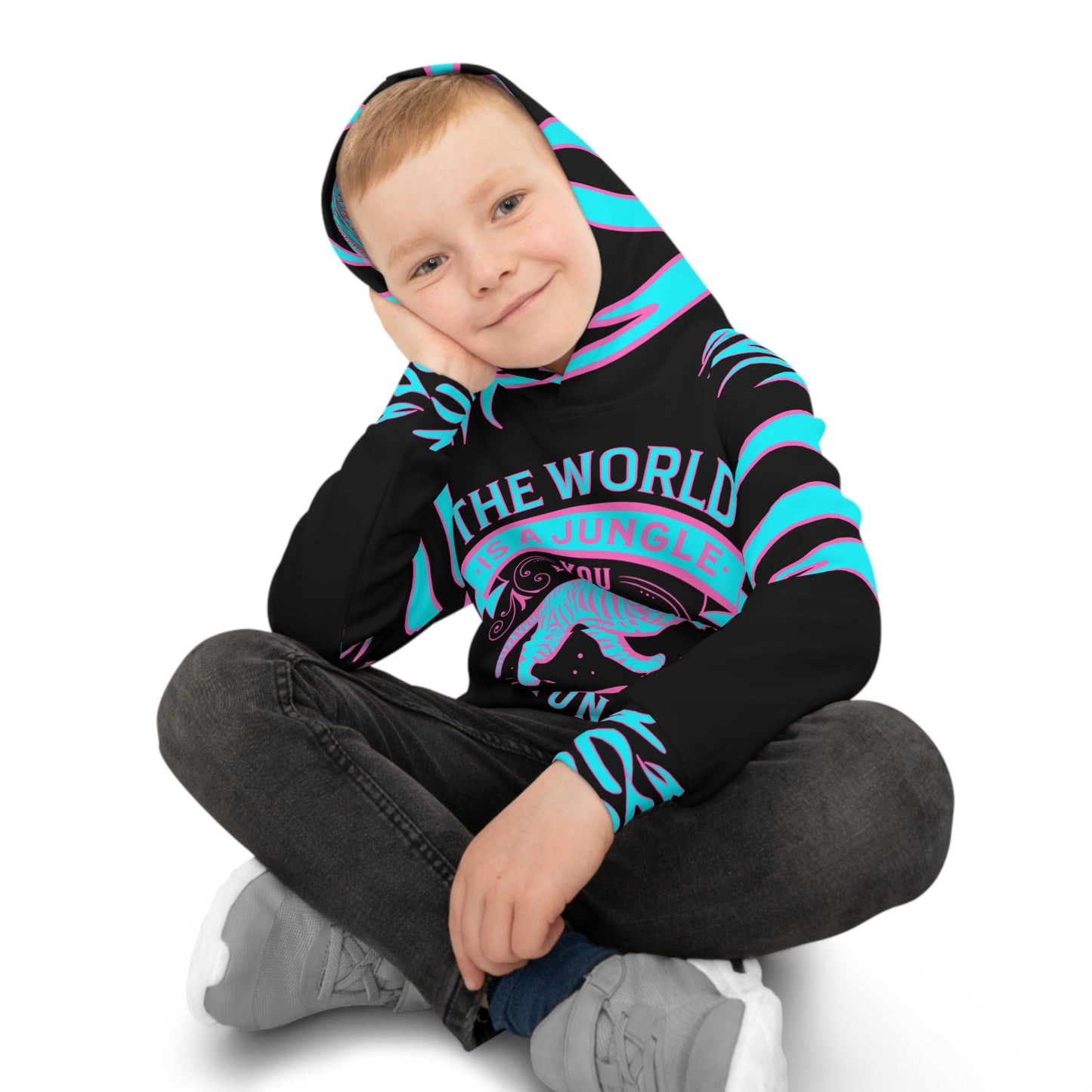 World Is A Jungle - BYRD OF THE 7SEAS GODS APPAREL - TIGER EDITION - YEMAYA - BLACK/BLUE - Goddess/Girls Children's Hoodie