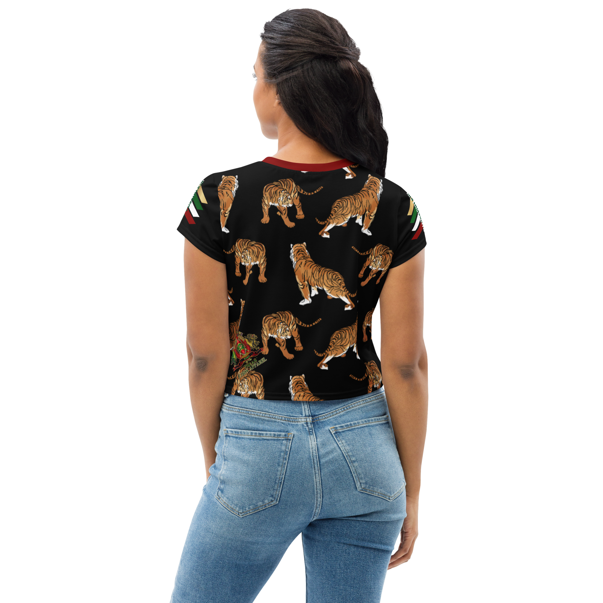 APEP - BYRD OF THE 7SEAS GODS APPAREL - Black - Tiger Edition - Goddess/Women AOP Crop Tee