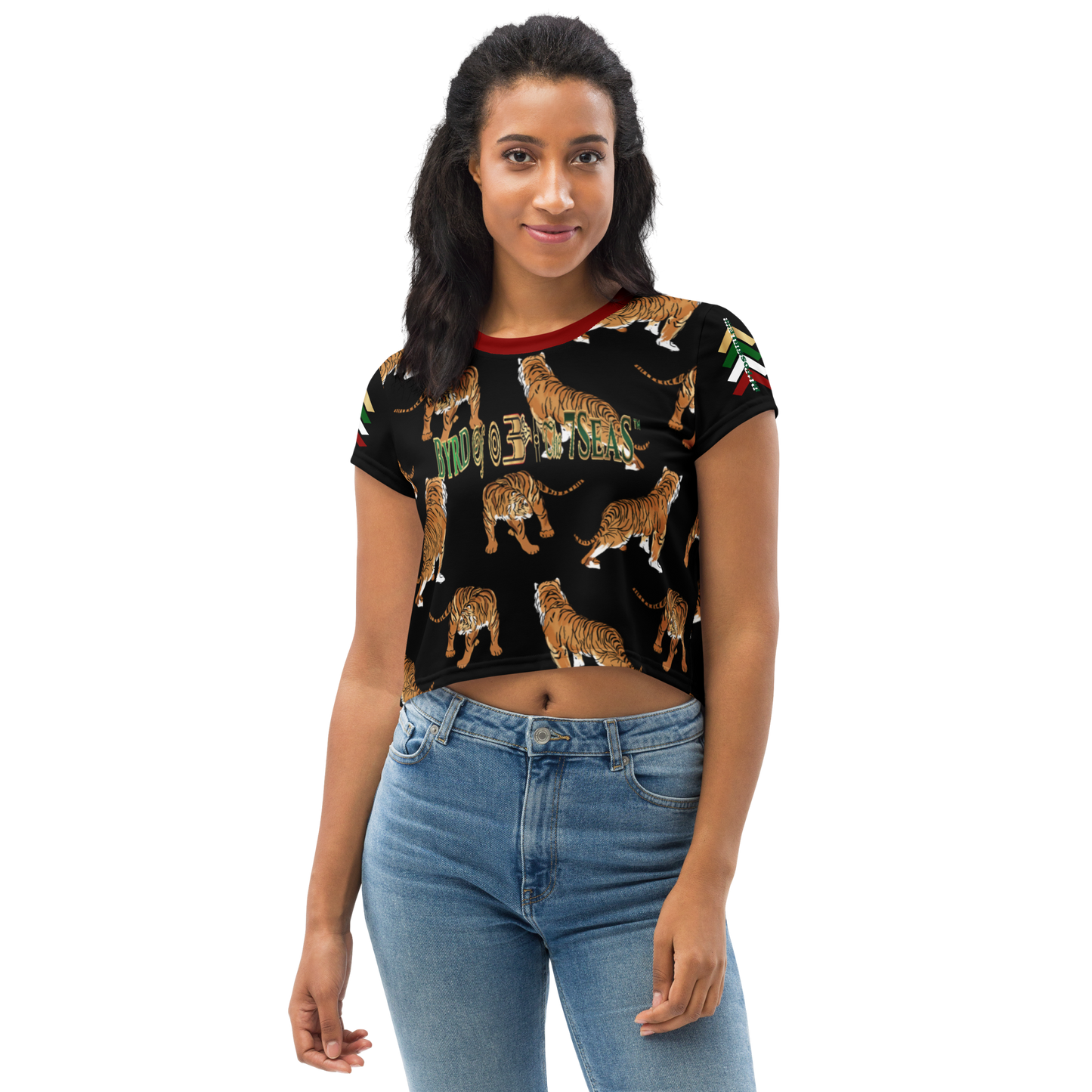 APEP - BYRD OF THE 7SEAS GODS APPAREL - Black - Tiger Edition - Goddess/Women AOP Crop Tee