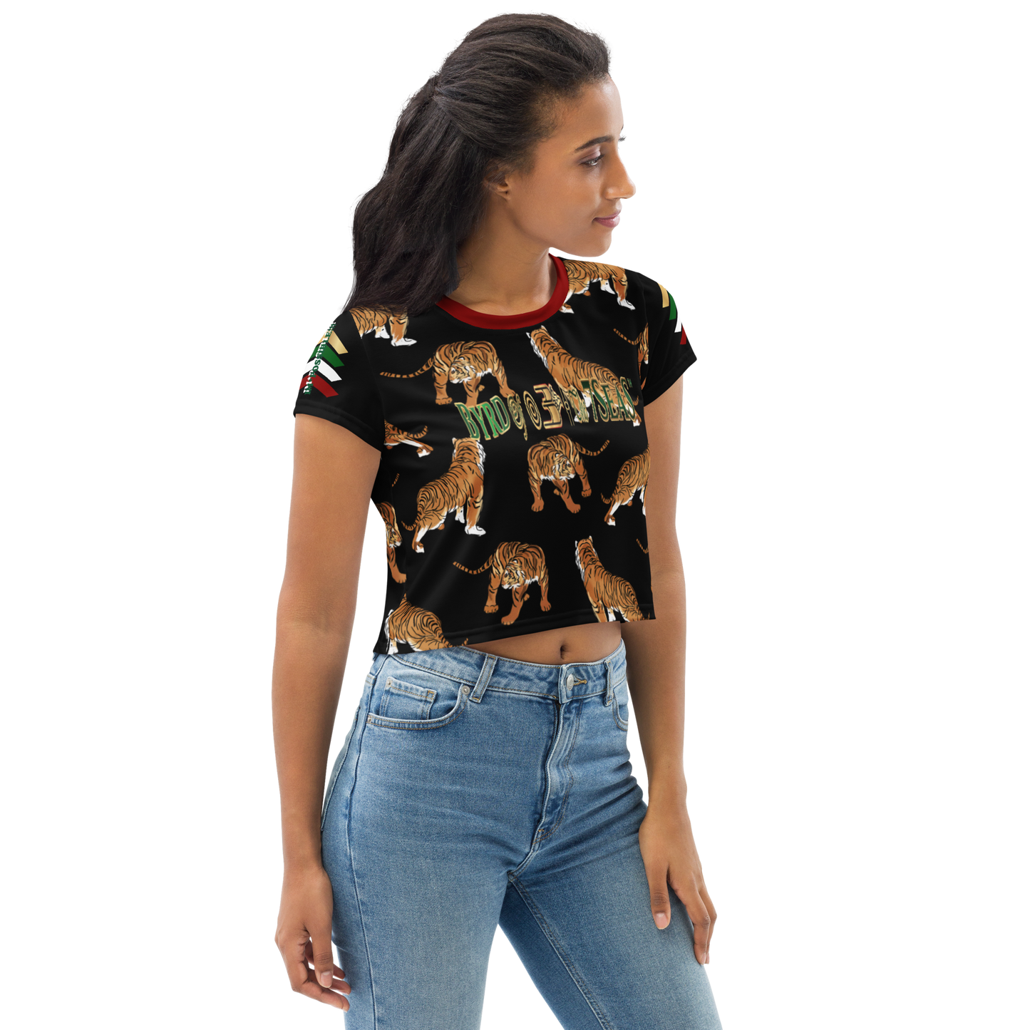 APEP - BYRD OF THE 7SEAS GODS APPAREL - Black - Tiger Edition - Goddess/Women AOP Crop Tee