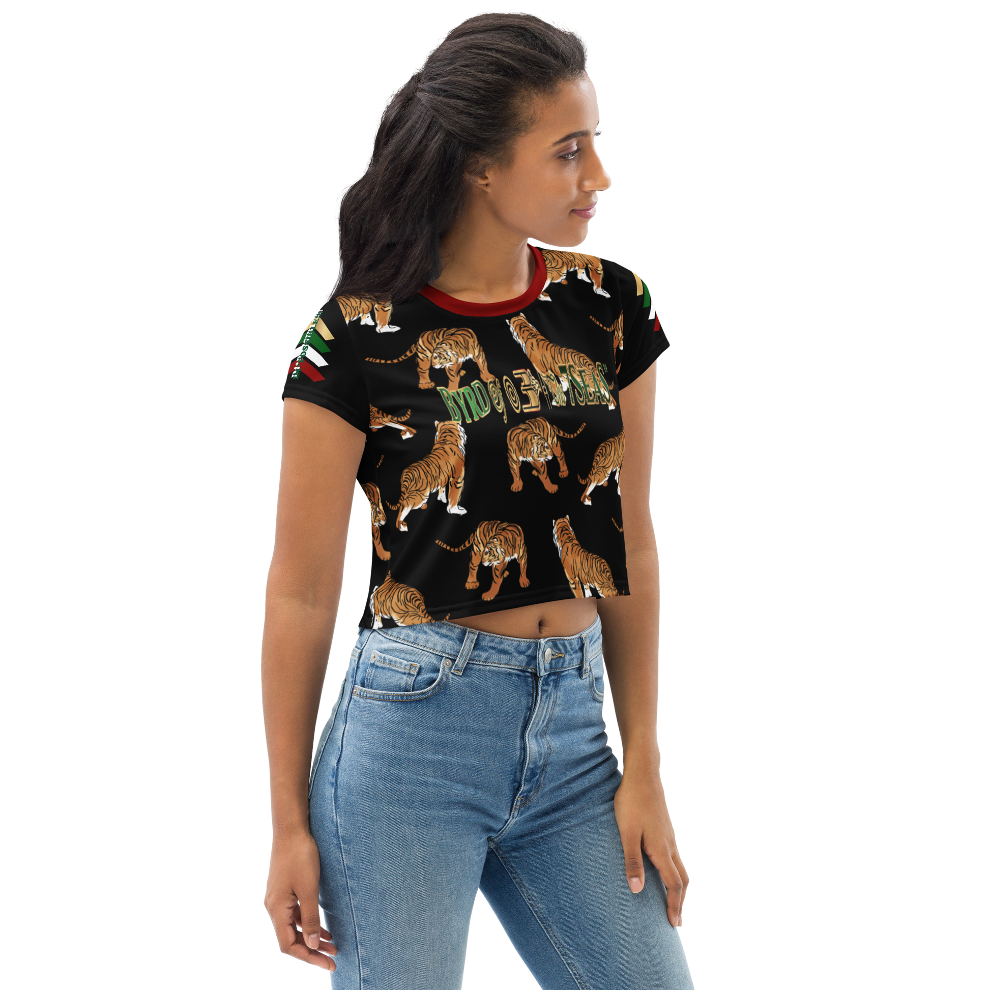 APEP - BYRD OF THE 7SEAS GODS APPAREL - Black - Tiger Edition - Goddess/Women AOP Crop Tee