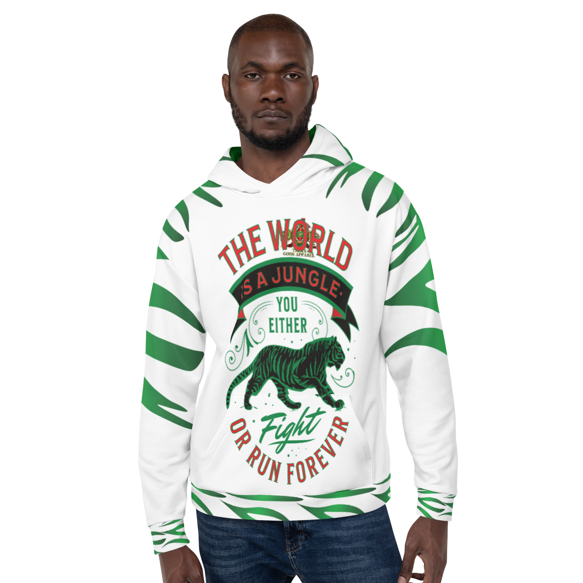 World Is A Jungle - BYRD OF THE 7SEAS GODS APPAREL - TIGER EDITION - ENBYRD - White - Gods/Mens Unisex Hoodie