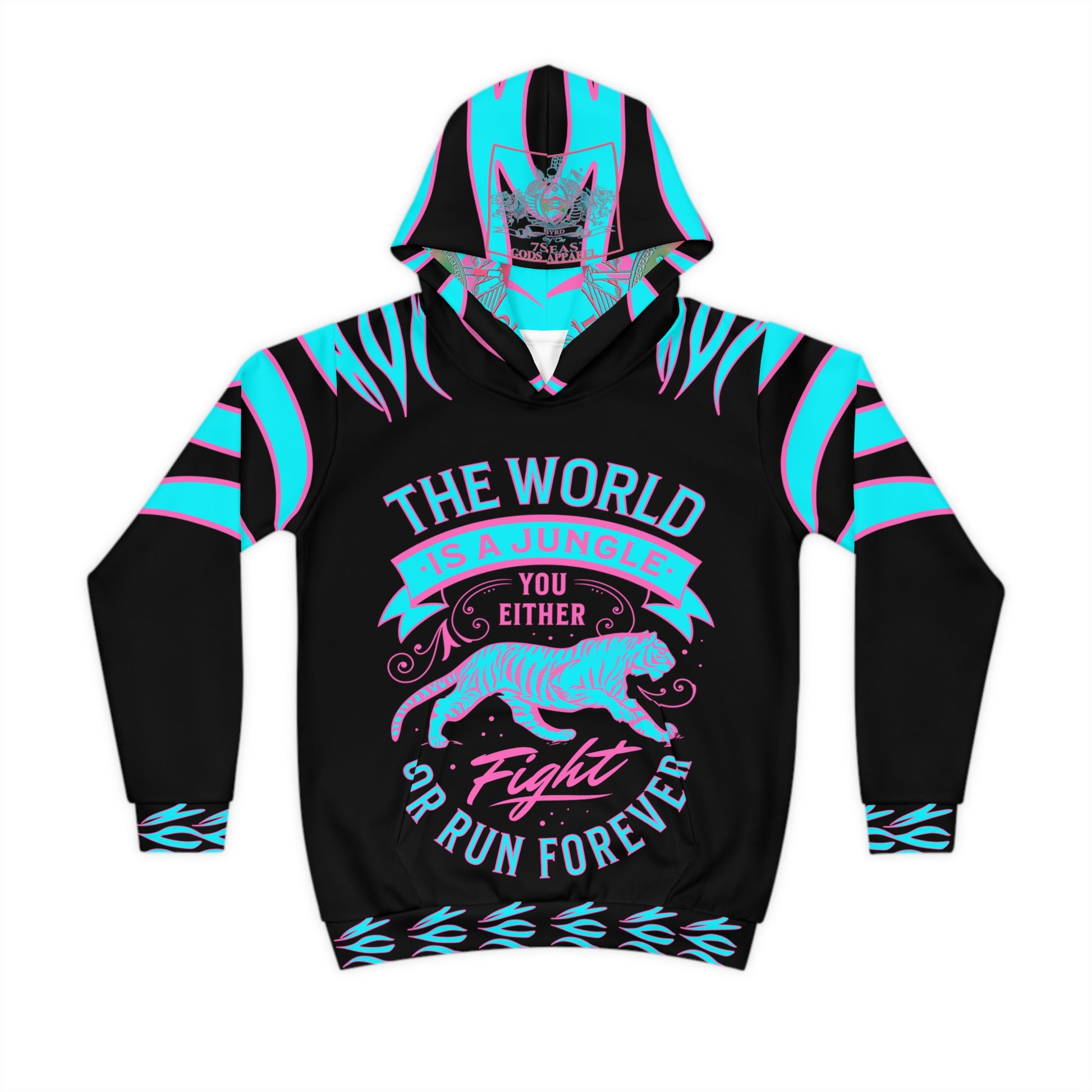 World Is A Jungle - BYRD OF THE 7SEAS GODS APPAREL - TIGER EDITION - YEMAYA - BLACK/BLUE - Goddess/Girls Children's Hoodie