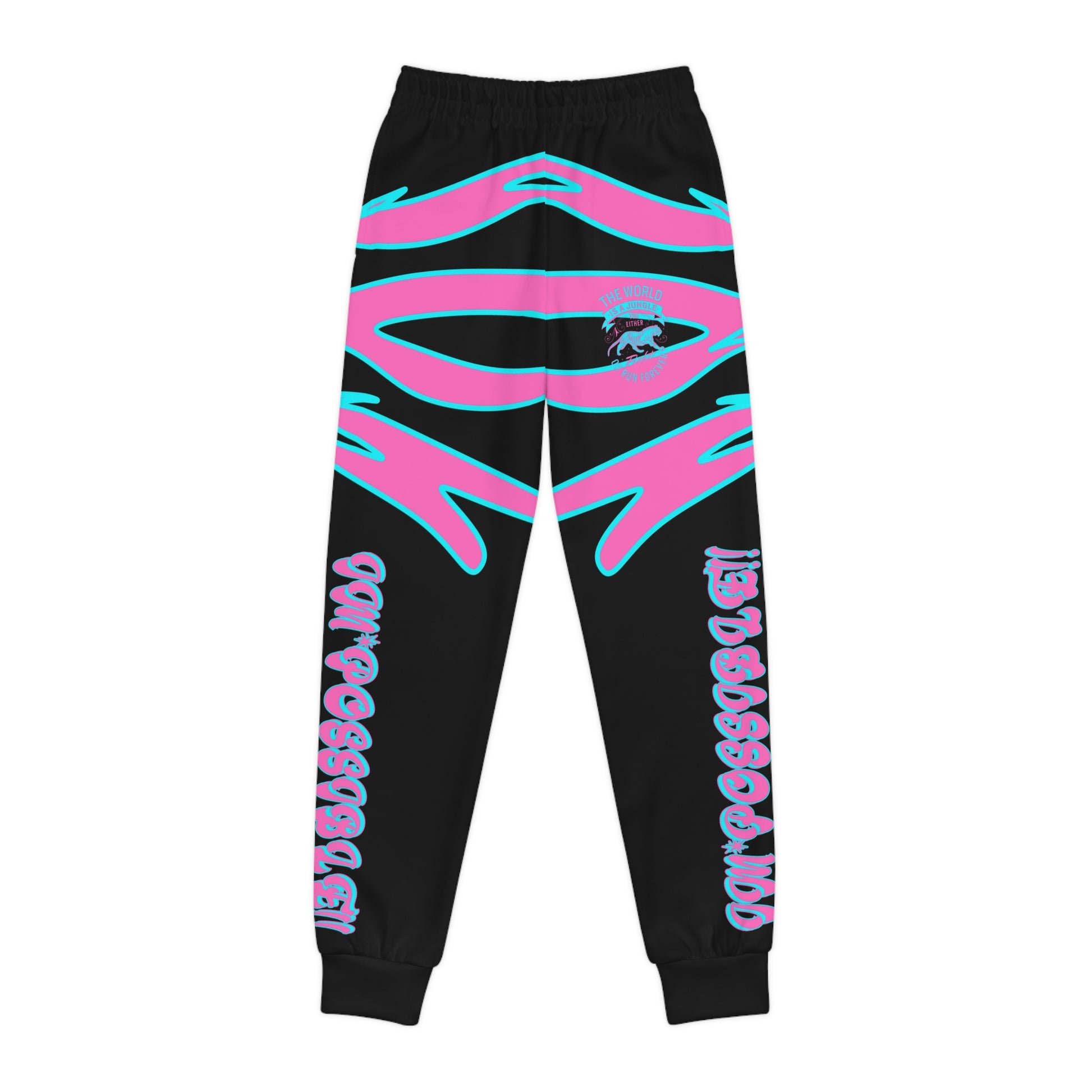 World Is A Jungle - BYRD OF THE 7SEAS GODS APPAREL - TIGER EDITION - YEMAYA - BLACK/PINK - Goddess/Girls Youth Joggers