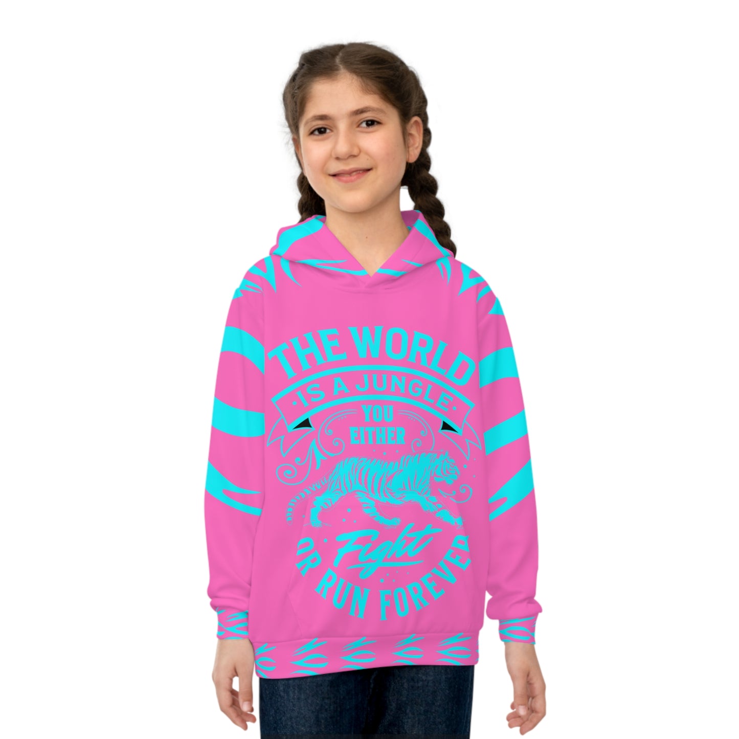 World Is A Jungle - BYRD OF THE 7SEAS GODS APPAREL - TIGER EDITION - YEMAYA - PINK - Goddess/Girls Children's Hoodie