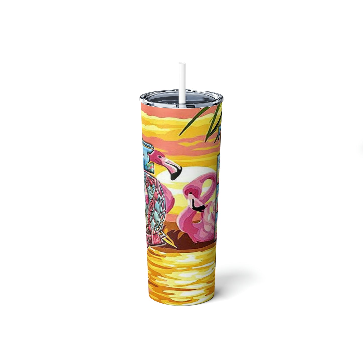 Byrd Of The 7seas Gods Apparel - IAHTYJWU FLAMINGO Skinny Steel Tumbler with Straw, 20oz Custom Made