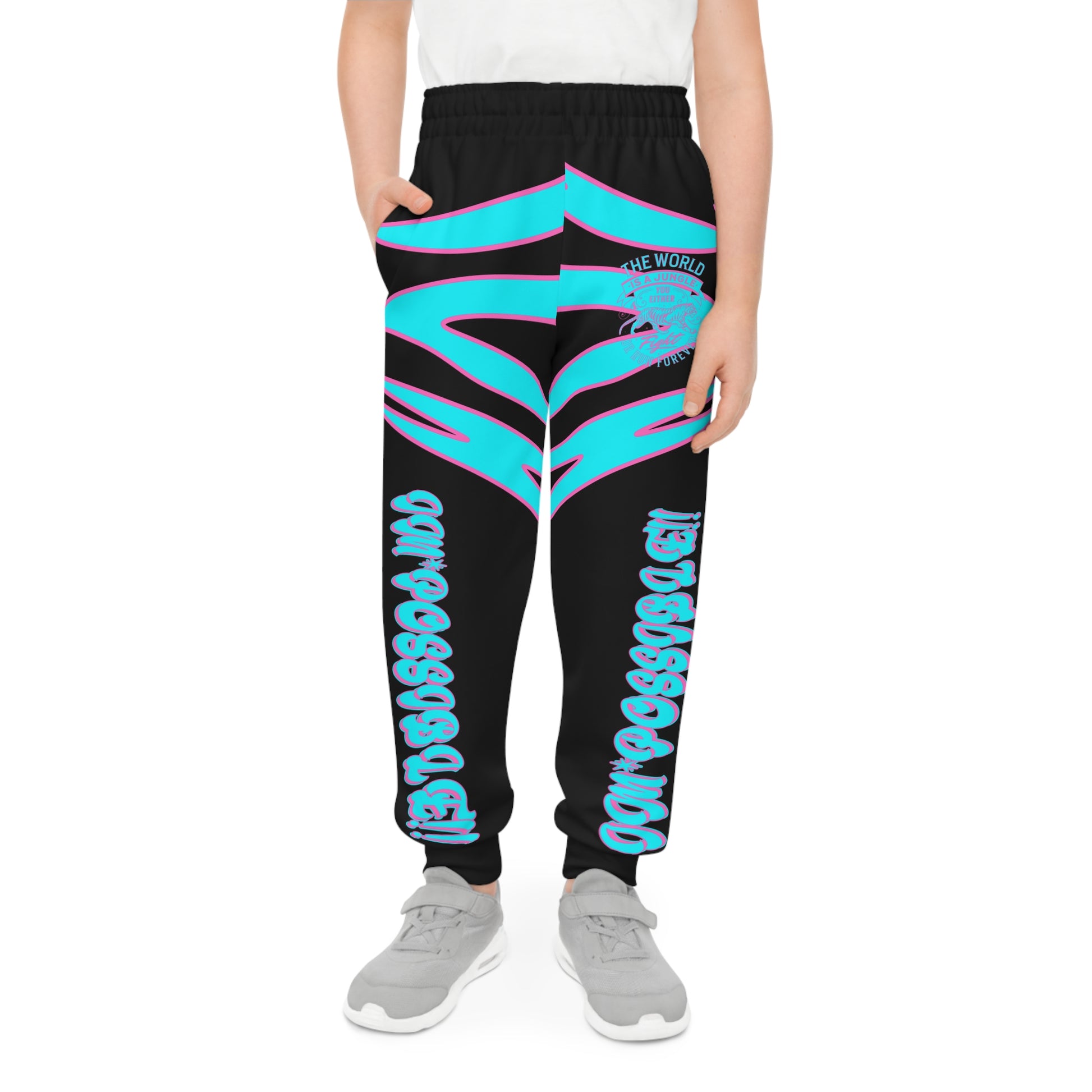 World Is A Jungle - BYRD OF THE 7SEAS GODS APPAREL - TIGER EDITION - YEMAYA - BLACK/BLUE - Goddess/Girls Youth Joggers