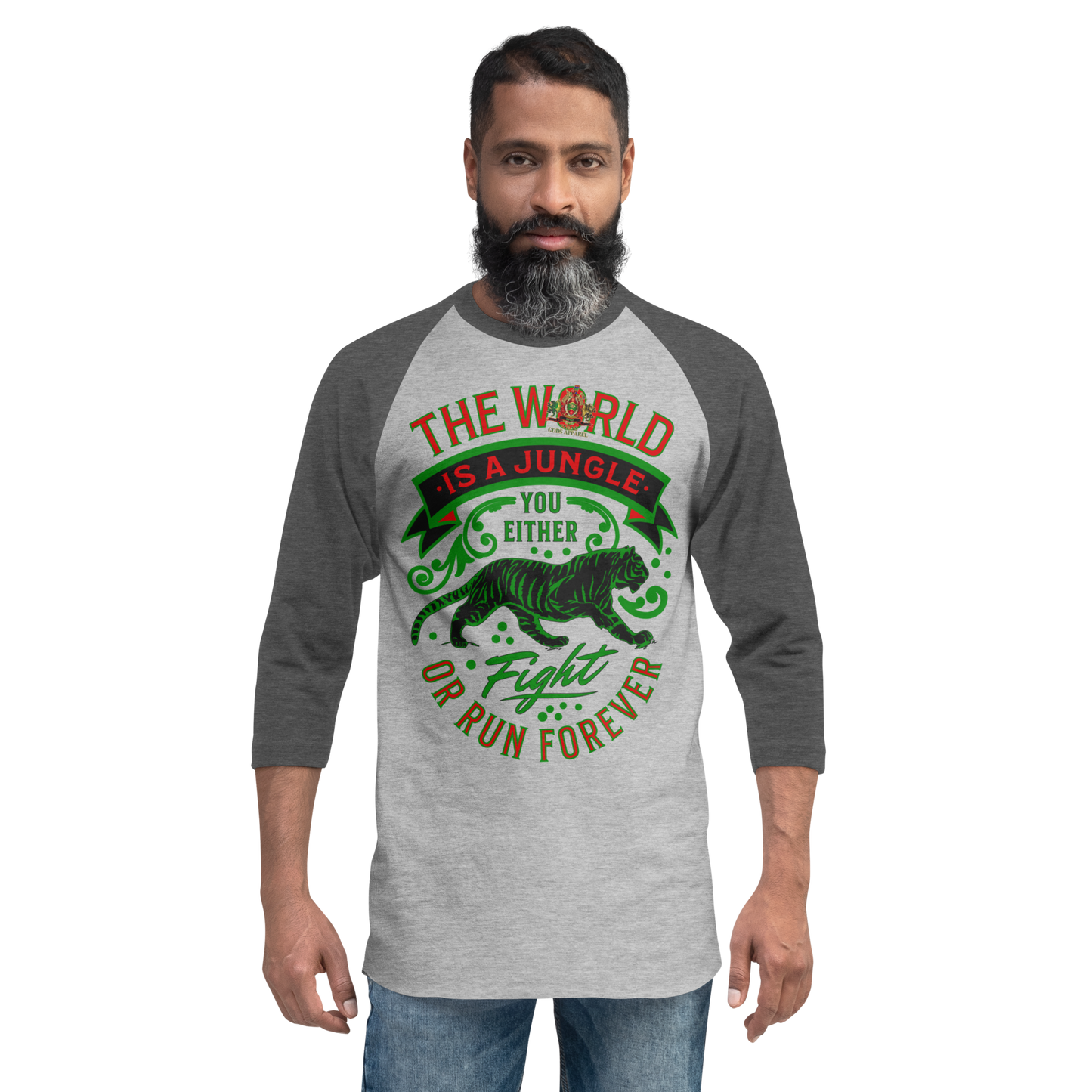 World Is A Jungle - BYRD OF THE 7SEAS GODS APPAREL - TIGER EDITION - ENBYRD - Gods/Men 3/4 sleeve raglan shirt