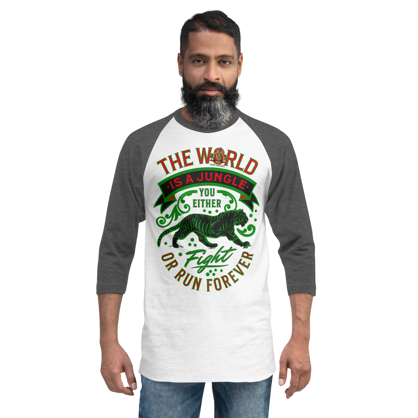 World Is A Jungle - BYRD OF THE 7SEAS GODS APPAREL - TIGER EDITION - ENBYRD - Gods/Men 3/4 sleeve raglan shirt