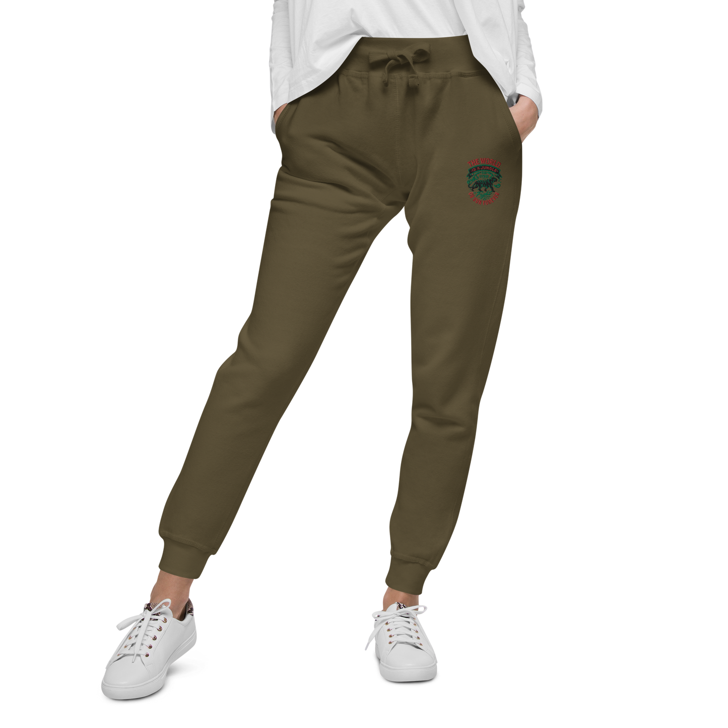 World Is A Jungle - BYRD OF THE 7SEAS GODS APPAREL - TIGER EDITION - ENBYRD - Goddess/Women Embroidery Unisex fleece sweatpants