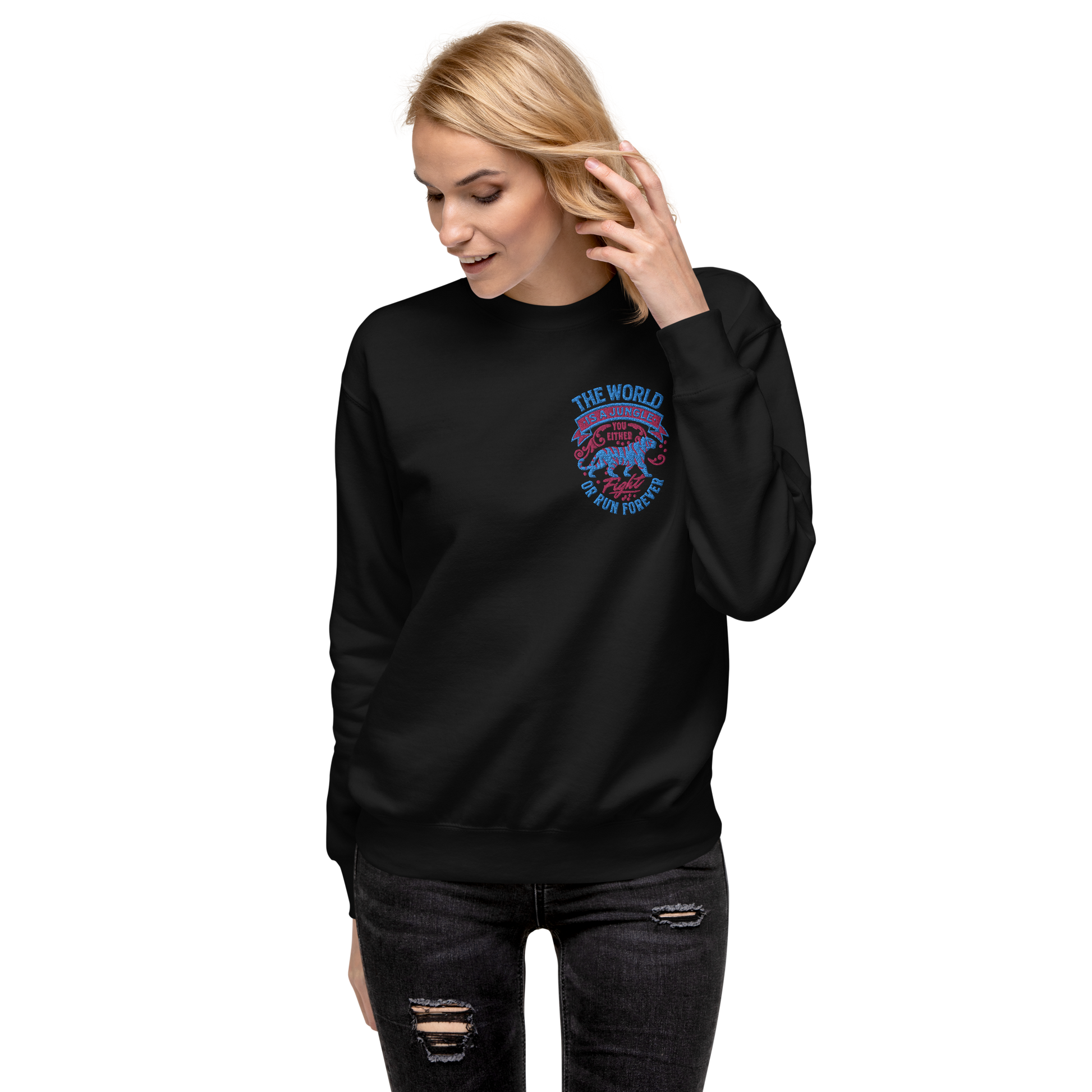 World Is A Jungle - BYRD OF THE 7SEAS GODS APPAREL - TIGER EDITION - YEMAYA - Goddess/Women Embroidery Unisex Premium Sweatshirt