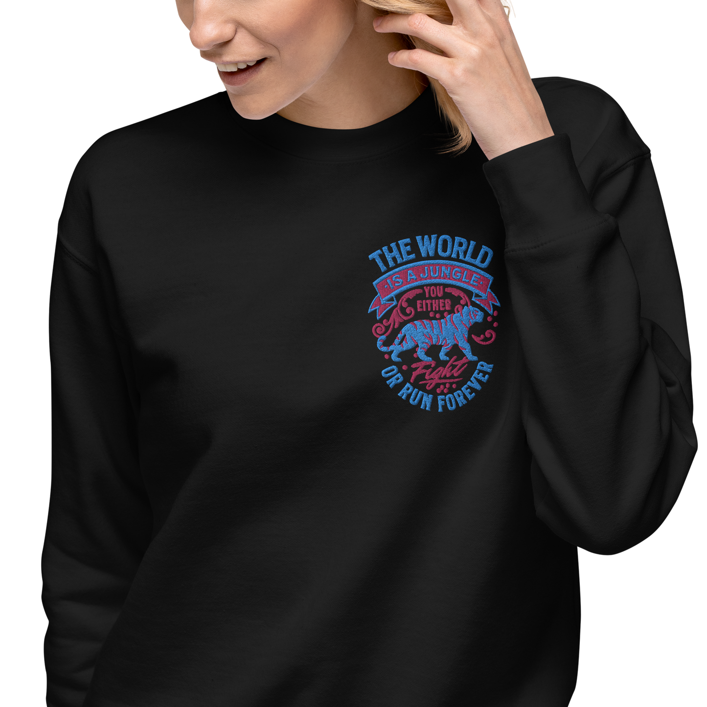 World Is A Jungle - BYRD OF THE 7SEAS GODS APPAREL - TIGER EDITION - YEMAYA - Goddess/Women Embroidery Unisex Premium Sweatshirt