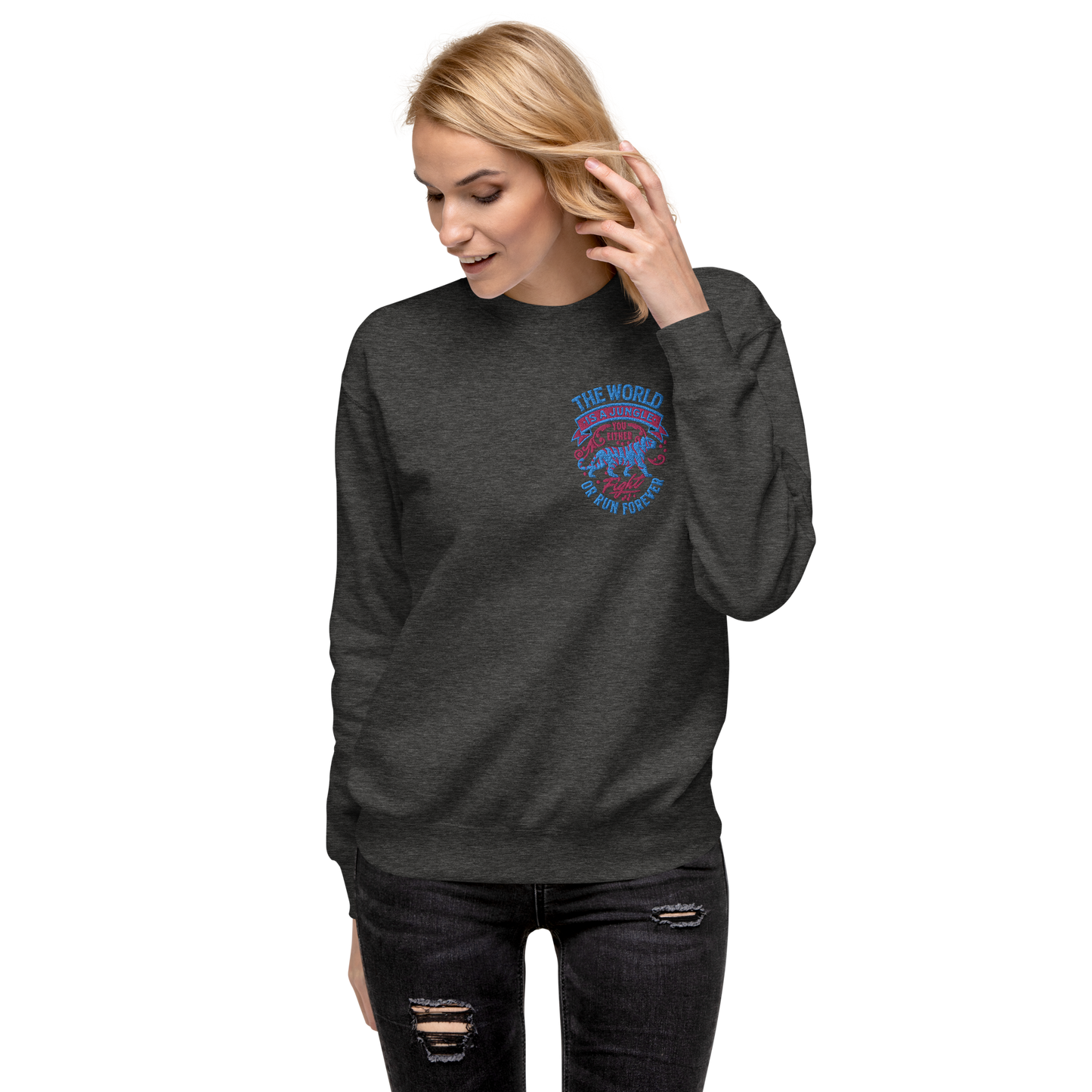 World Is A Jungle - BYRD OF THE 7SEAS GODS APPAREL - TIGER EDITION - YEMAYA - Goddess/Women Embroidery Unisex Premium Sweatshirt