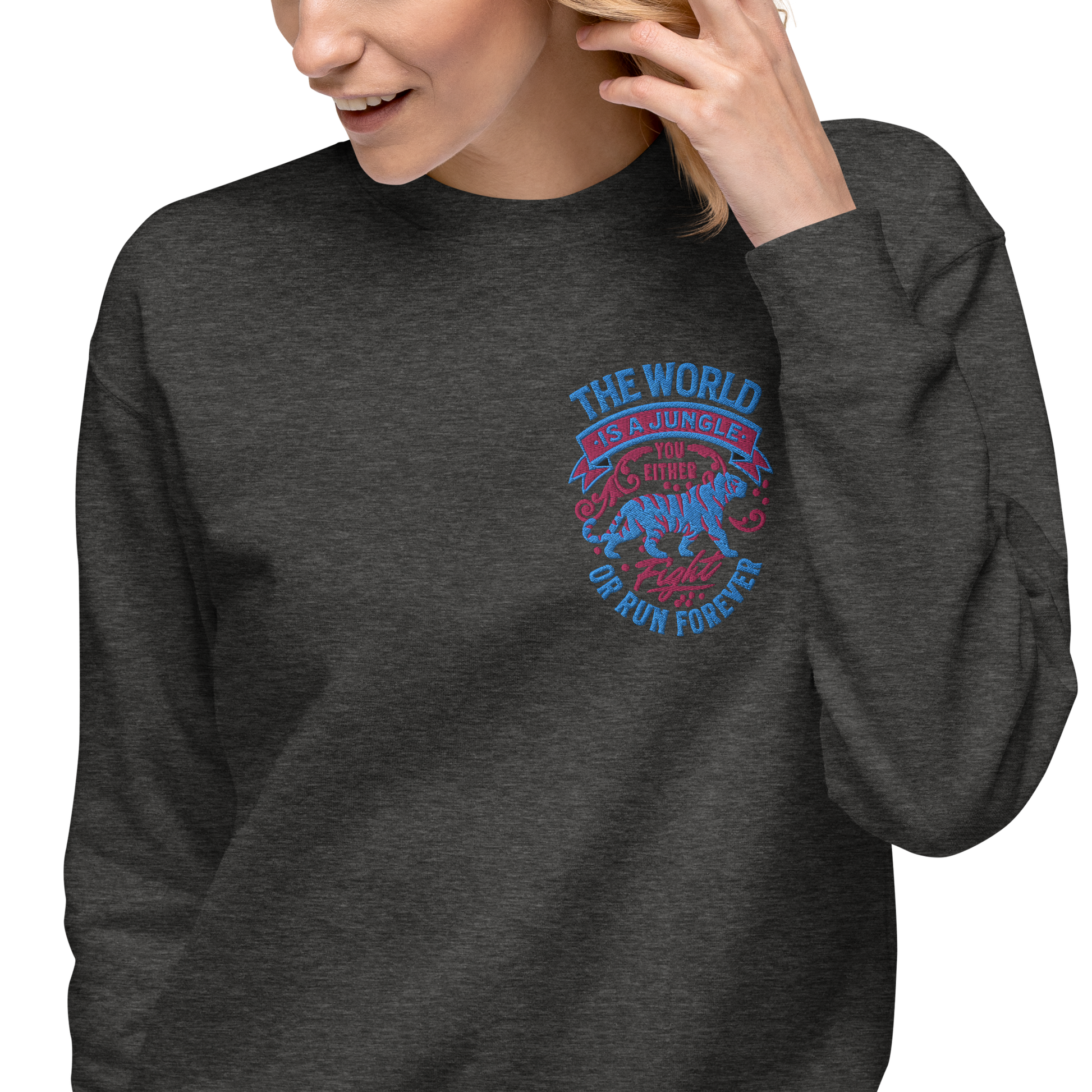 World Is A Jungle - BYRD OF THE 7SEAS GODS APPAREL - TIGER EDITION - YEMAYA - Goddess/Women Embroidery Unisex Premium Sweatshirt