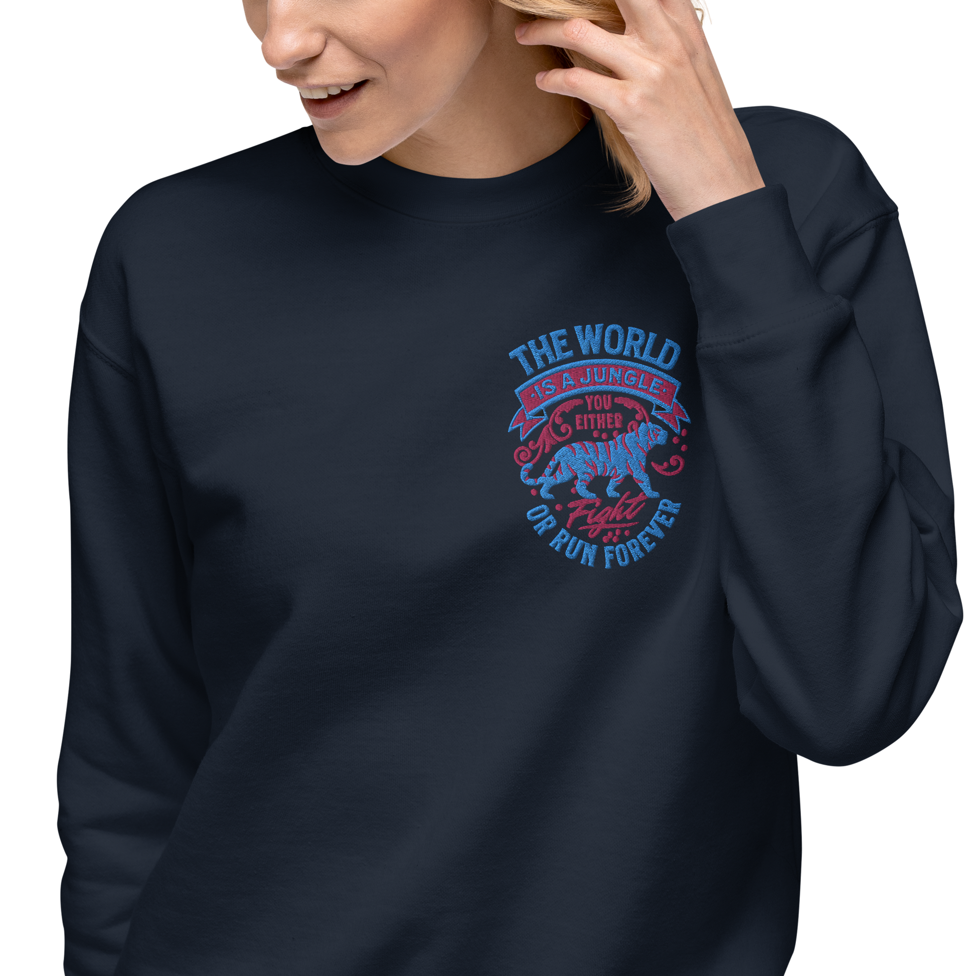 World Is A Jungle - BYRD OF THE 7SEAS GODS APPAREL - TIGER EDITION - YEMAYA - Goddess/Women Embroidery Unisex Premium Sweatshirt