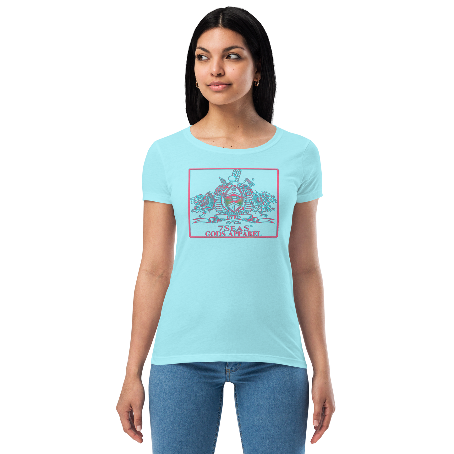 YEMAYA - BYRD OF THE 7SEAS GODS APPAREL - BLUE/PINK - Goddess/Women fitted t-shirt