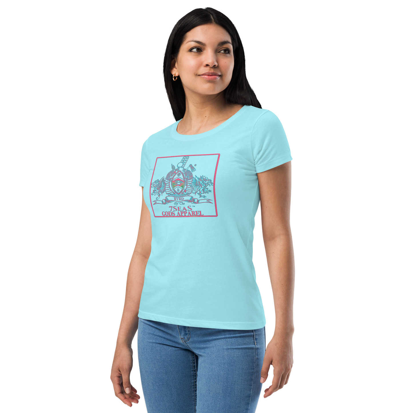 YEMAYA - BYRD OF THE 7SEAS GODS APPAREL - BLUE/PINK - Goddess/Women fitted t-shirt