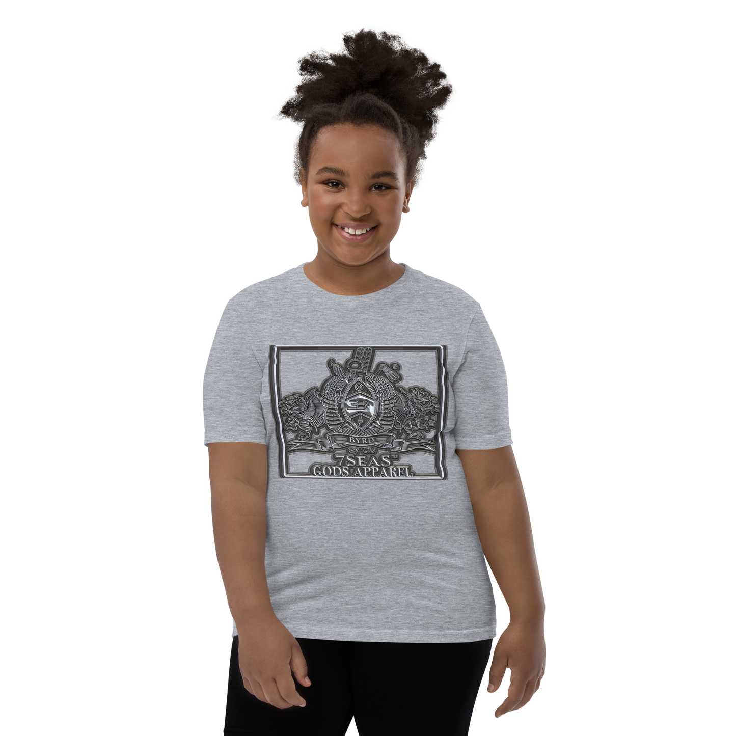 AMUN MIN - BYRD OF THE 7SEAS GODS APPAREL - GREY - Goddess/Girls Youth Short Sleeve T-Shirt