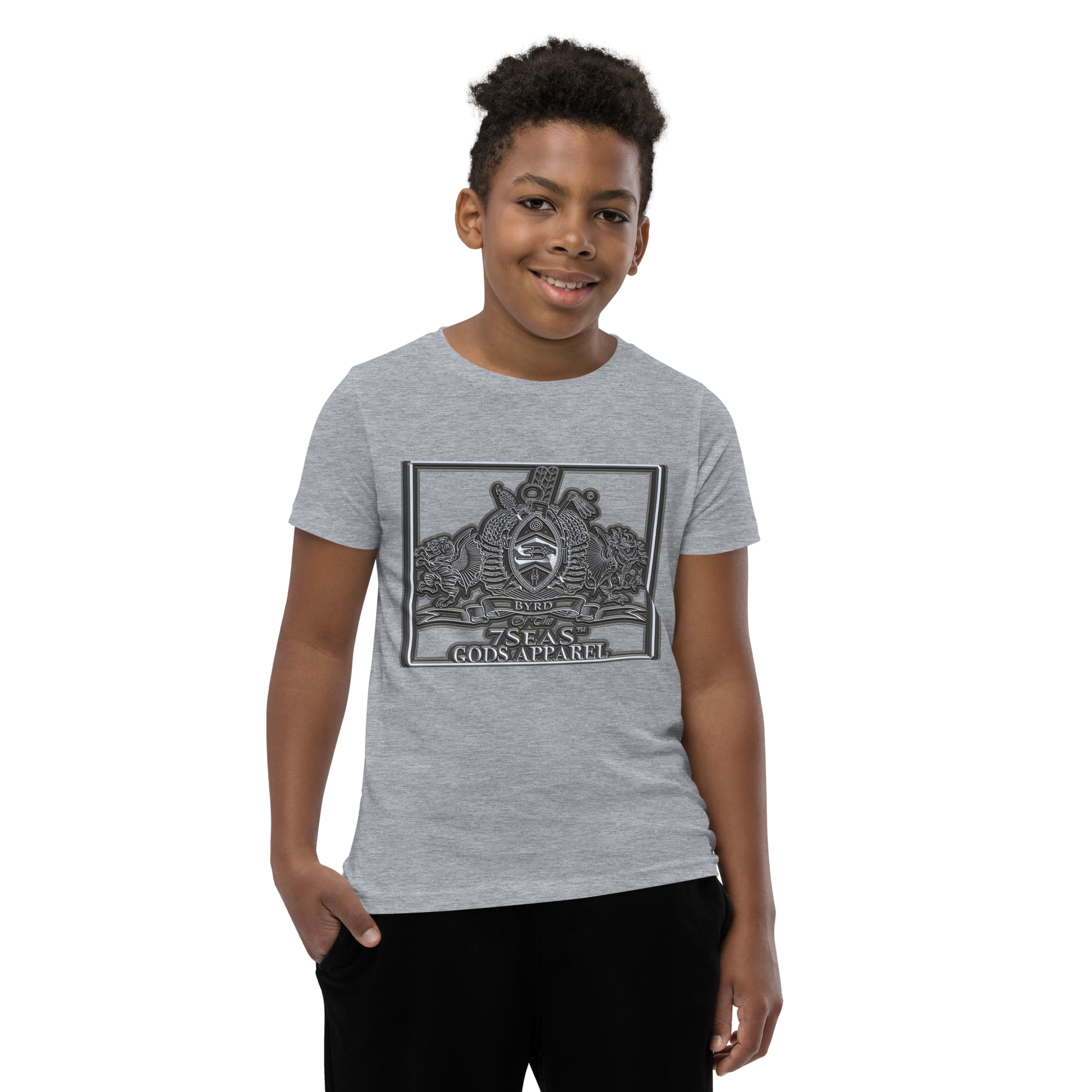 AMUN MIN - Grey - BYRD OF THE 7SEAS GODS APPAREL - Gods/Boys Youth Short Sleeve T-Shirt