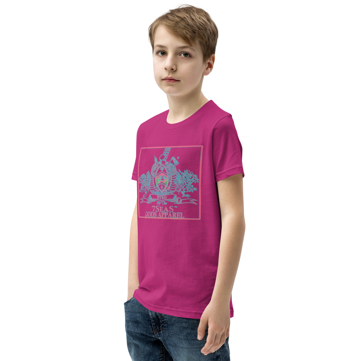 YEMAYA - BYRD OF THE 7SEAS GODS APPAREL - BLUE/PINK - Youth Gods/Boys Short Sleeve T-Shirt