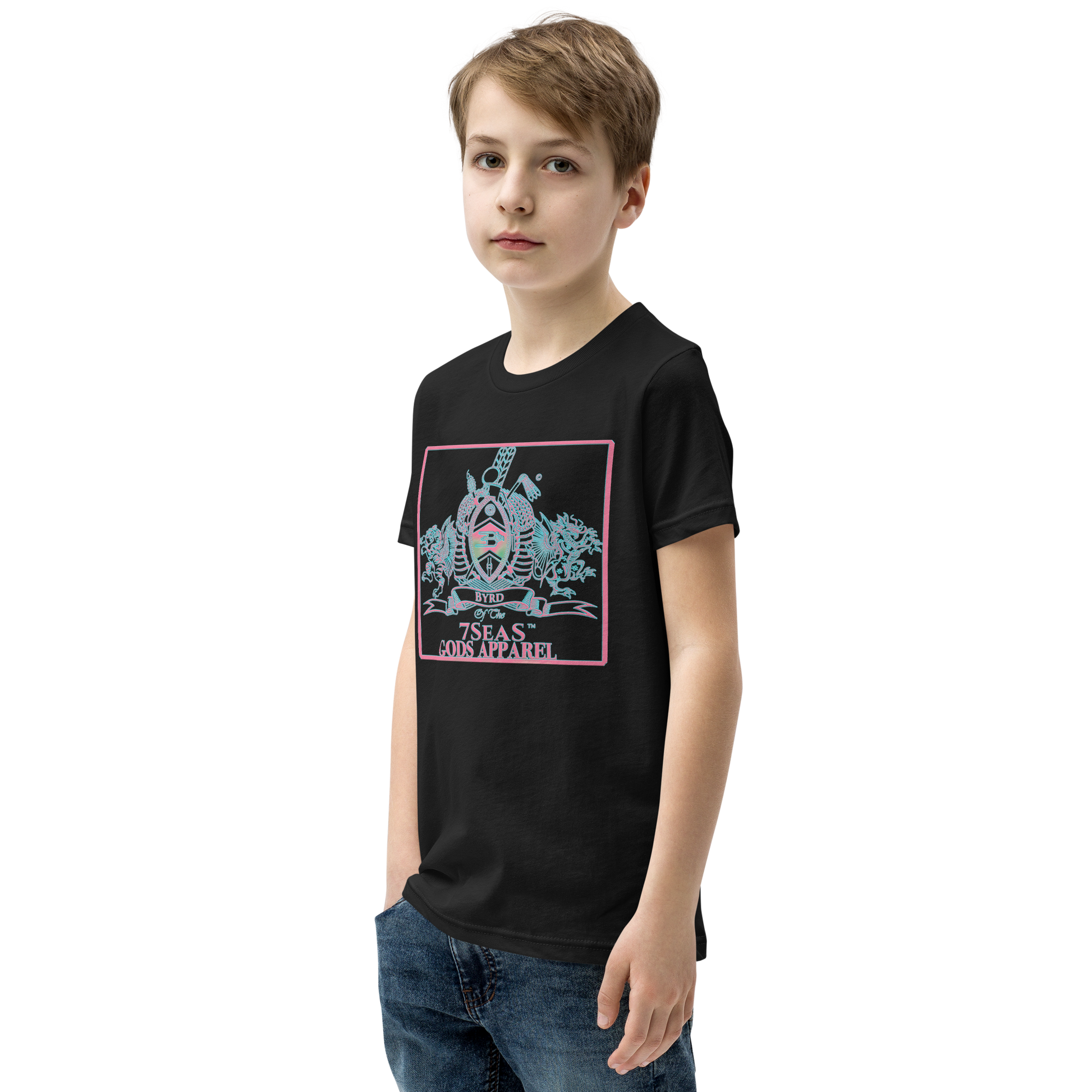 YEMAYA - BYRD OF THE 7SEAS GODS APPAREL - BLUE/PINK - Youth Gods/Boys Short Sleeve T-Shirt